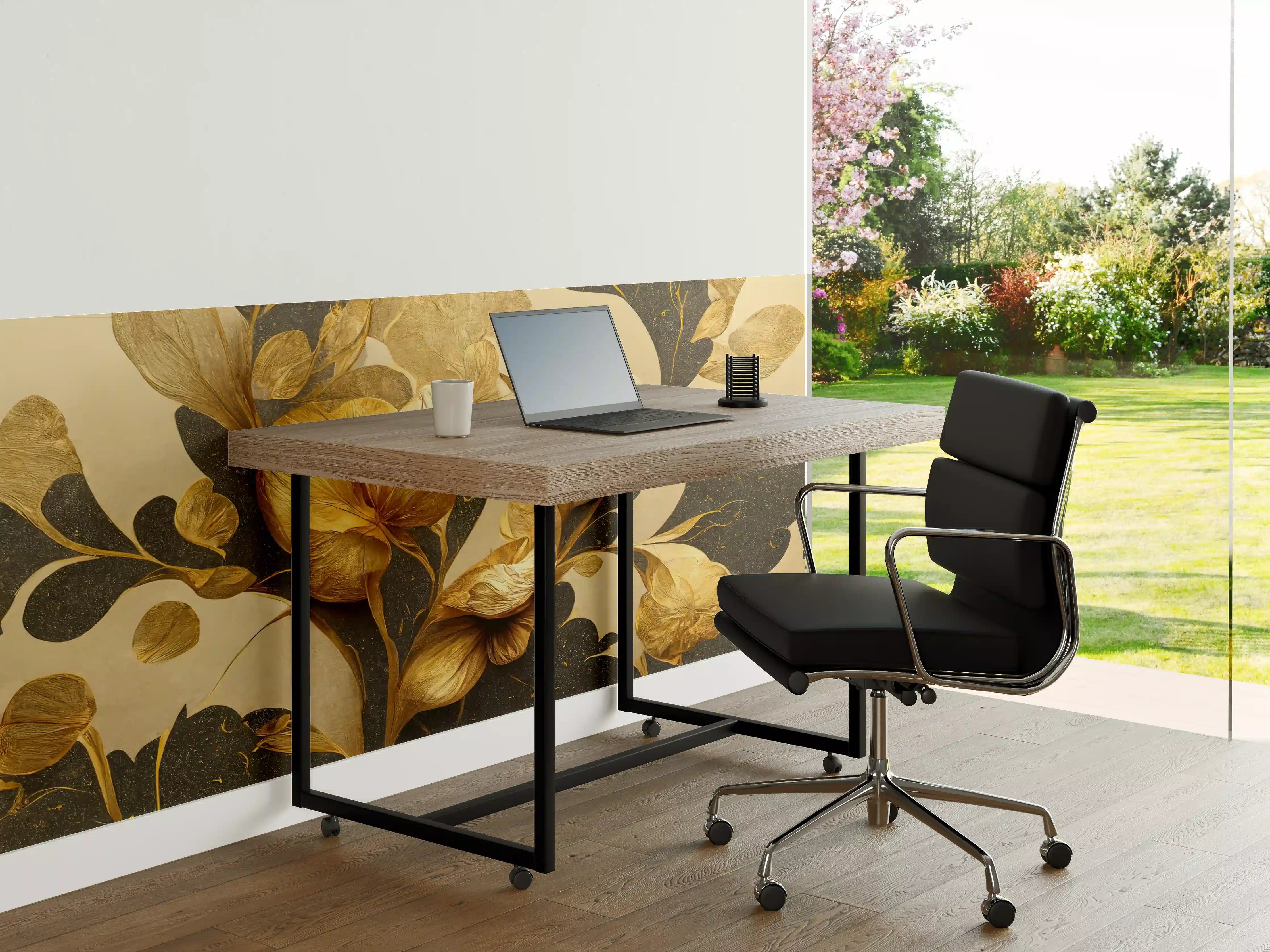 Büro Wandgestaltung - Goldene Blumen mit schwarzem Hintergrund