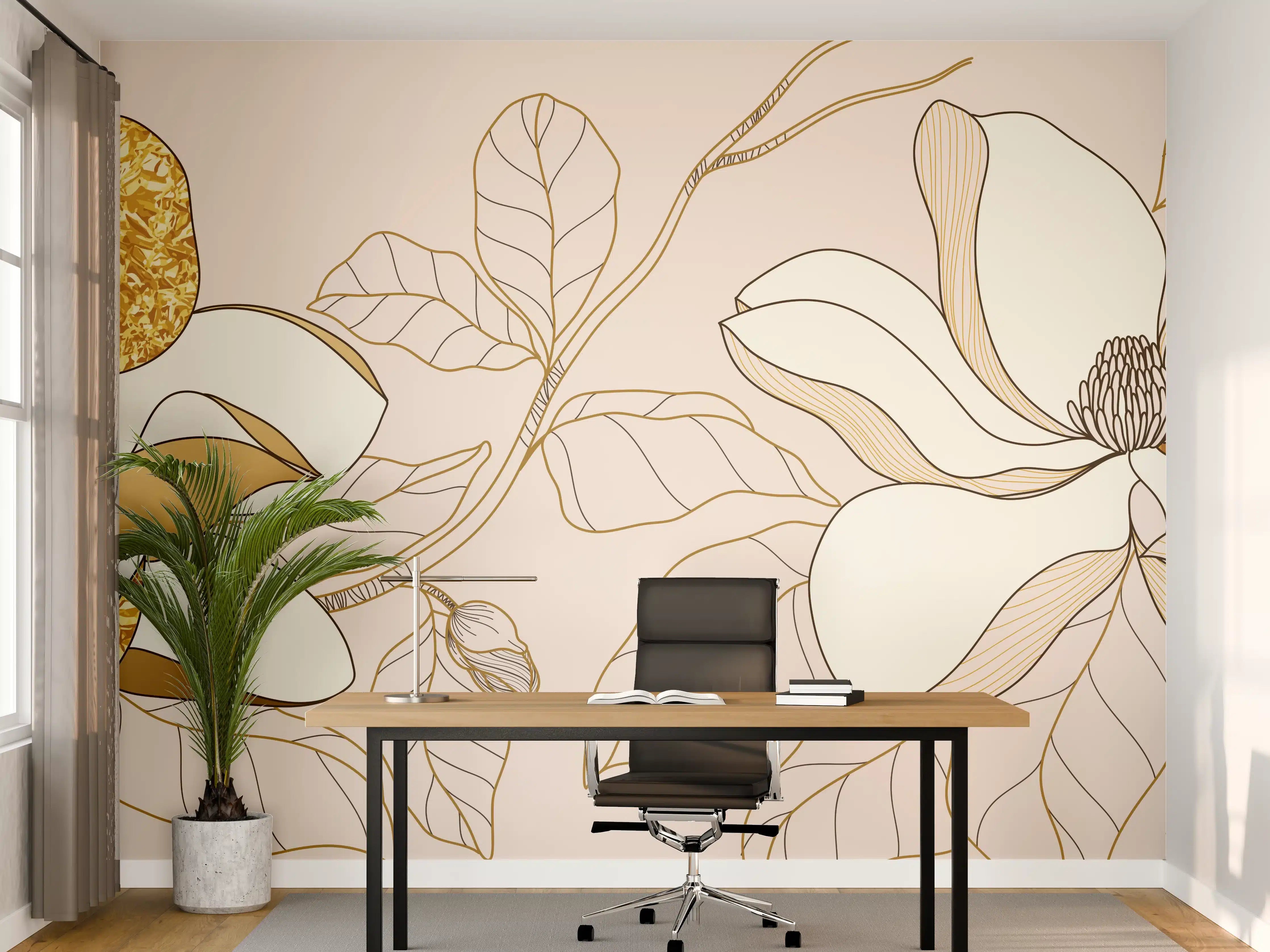 Büro Wandgestaltung - Goldene Blumenmuster Illustration