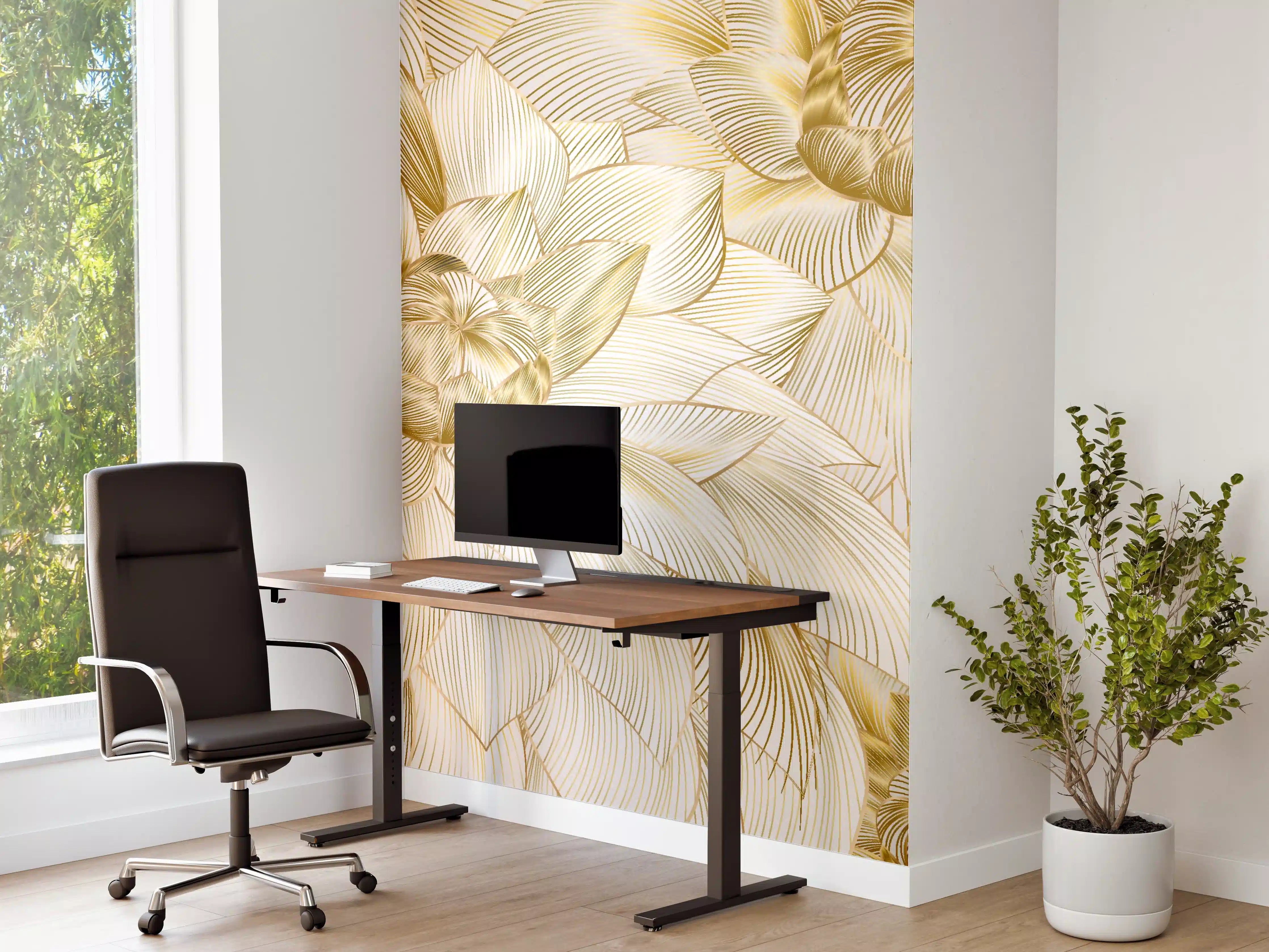 Büro Wandgestaltung - Goldene Blumenstruktur Design
