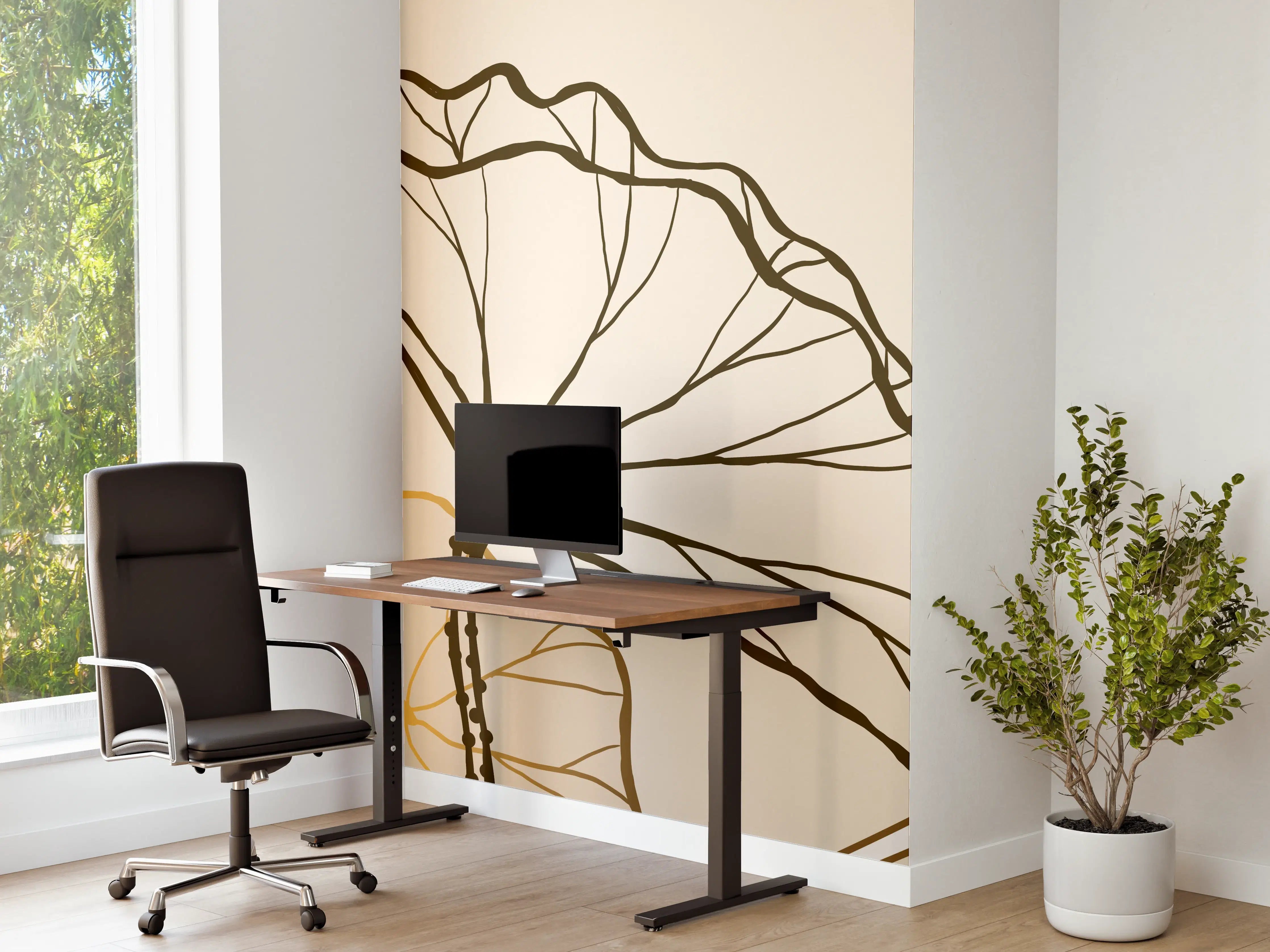Büro Wandgestaltung - Goldene Botanik Lineart Illustration