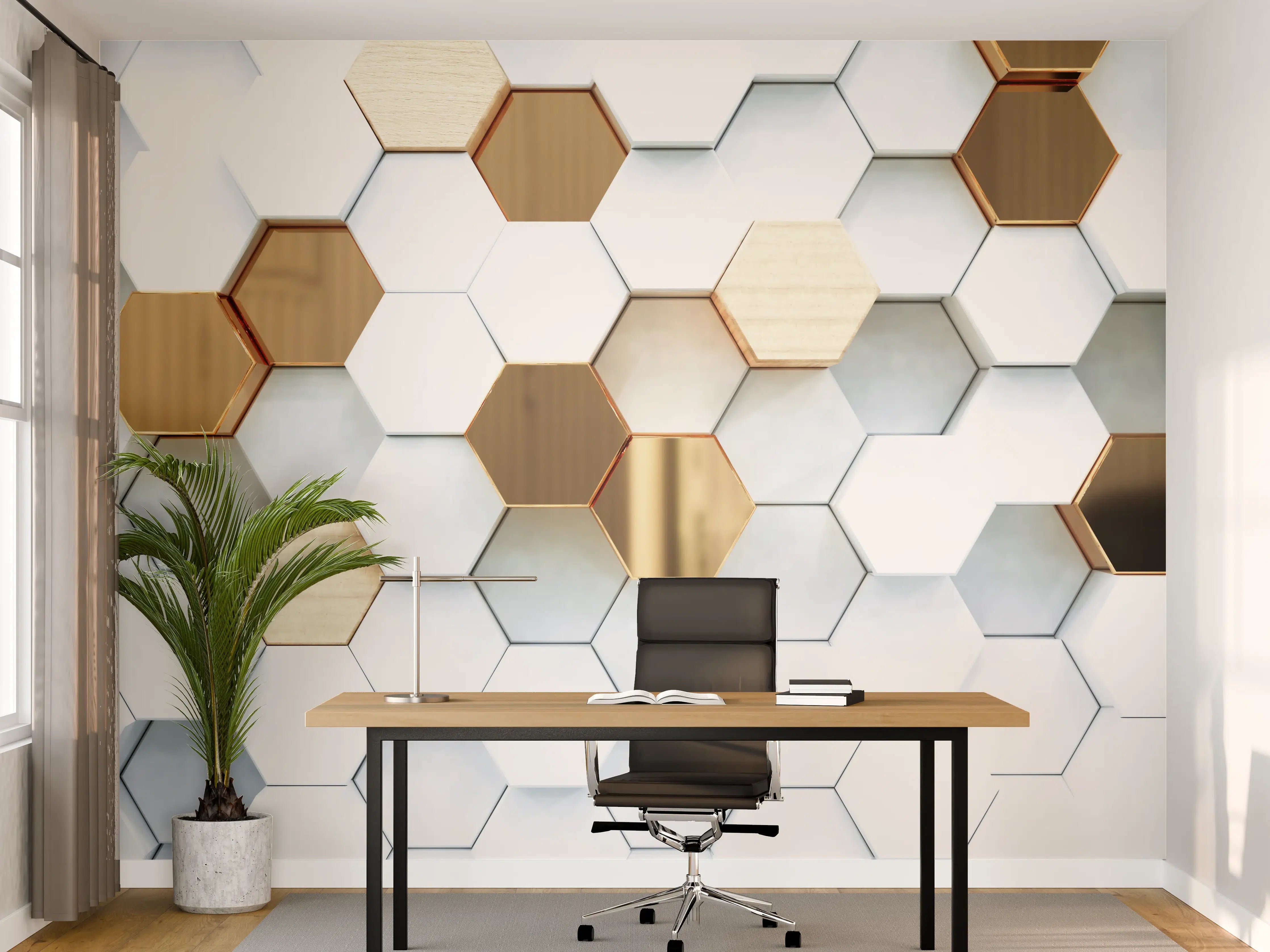 Büro Wandgestaltung - Goldene Hexagon Luxusstruktur
