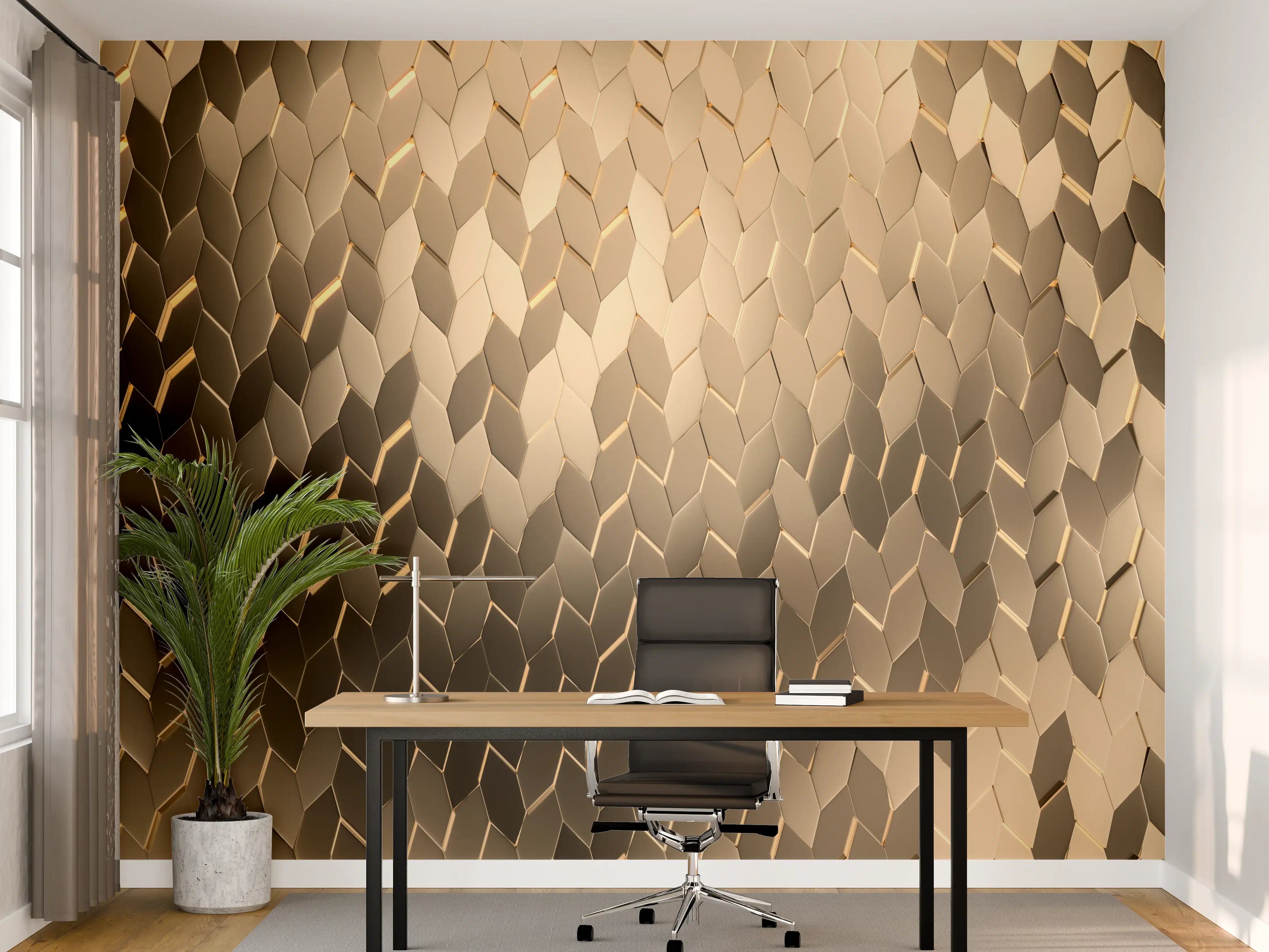 Büro Wandgestaltung - Goldene Hexagon-Textur mit schimmerndem Effekt