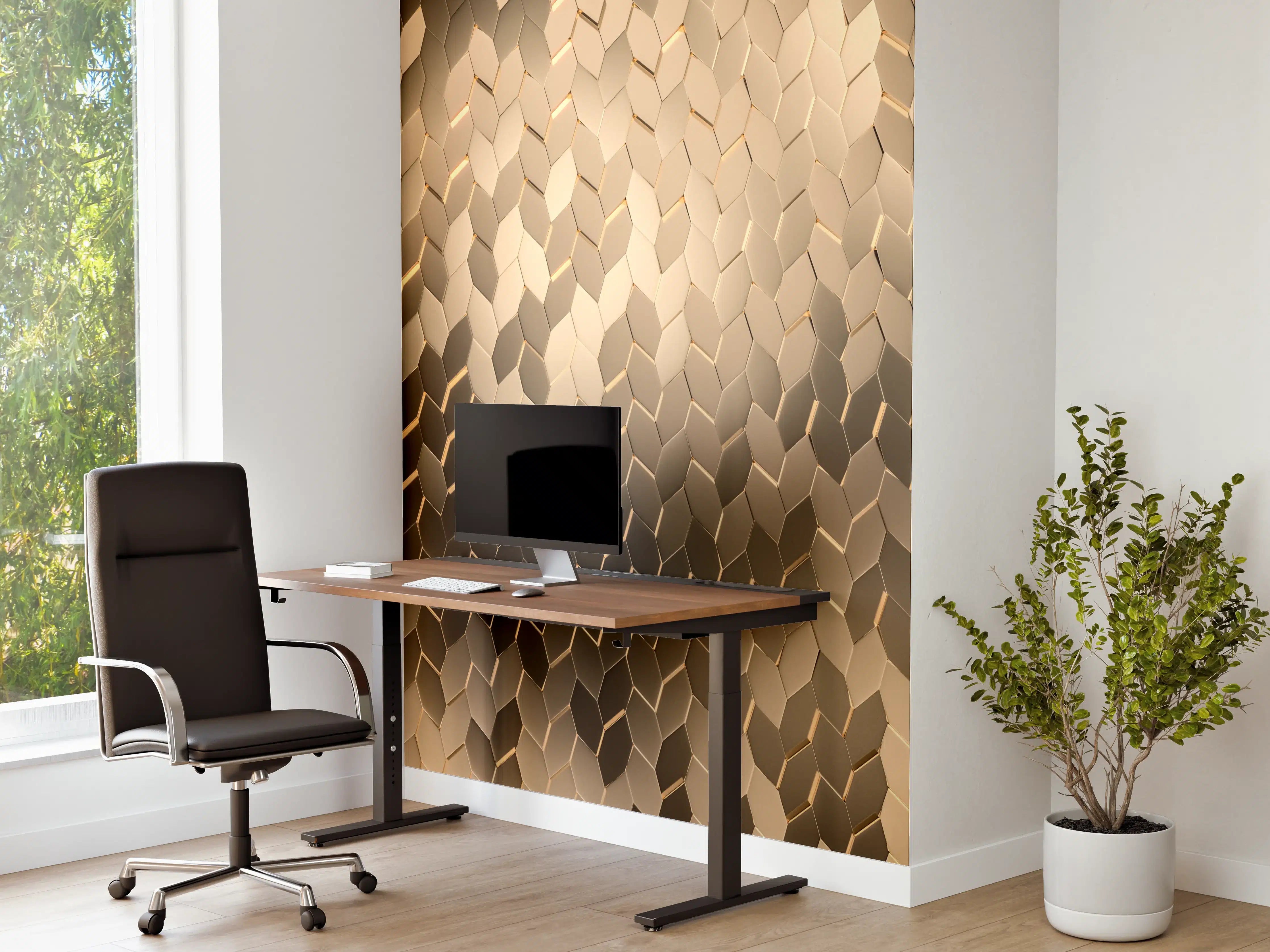 Büro Wandgestaltung - Goldene Hexagon-Textur mit schimmerndem Effekt
