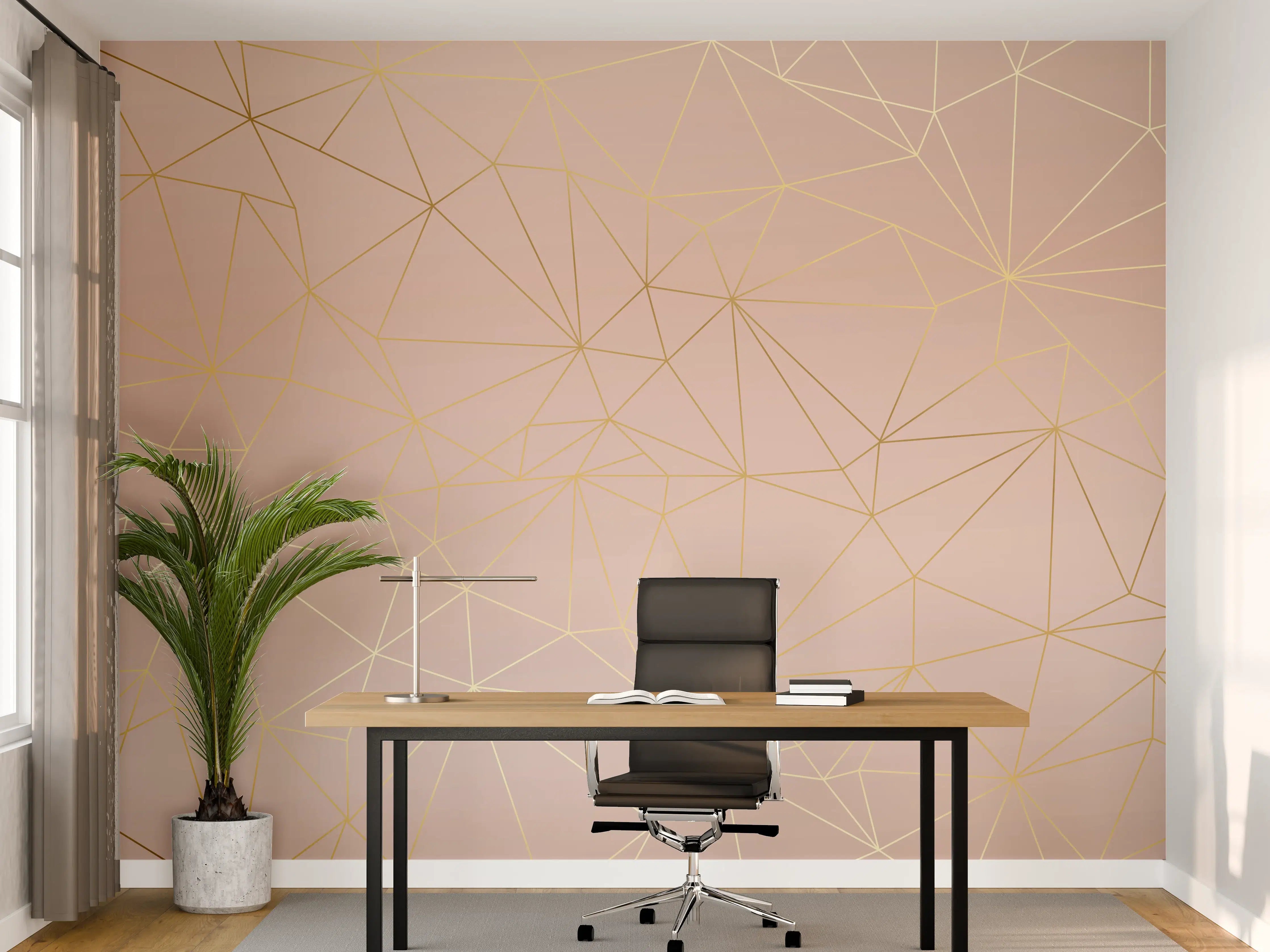 Büro Wandgestaltung - Goldene Linien auf Beige Hintergrund