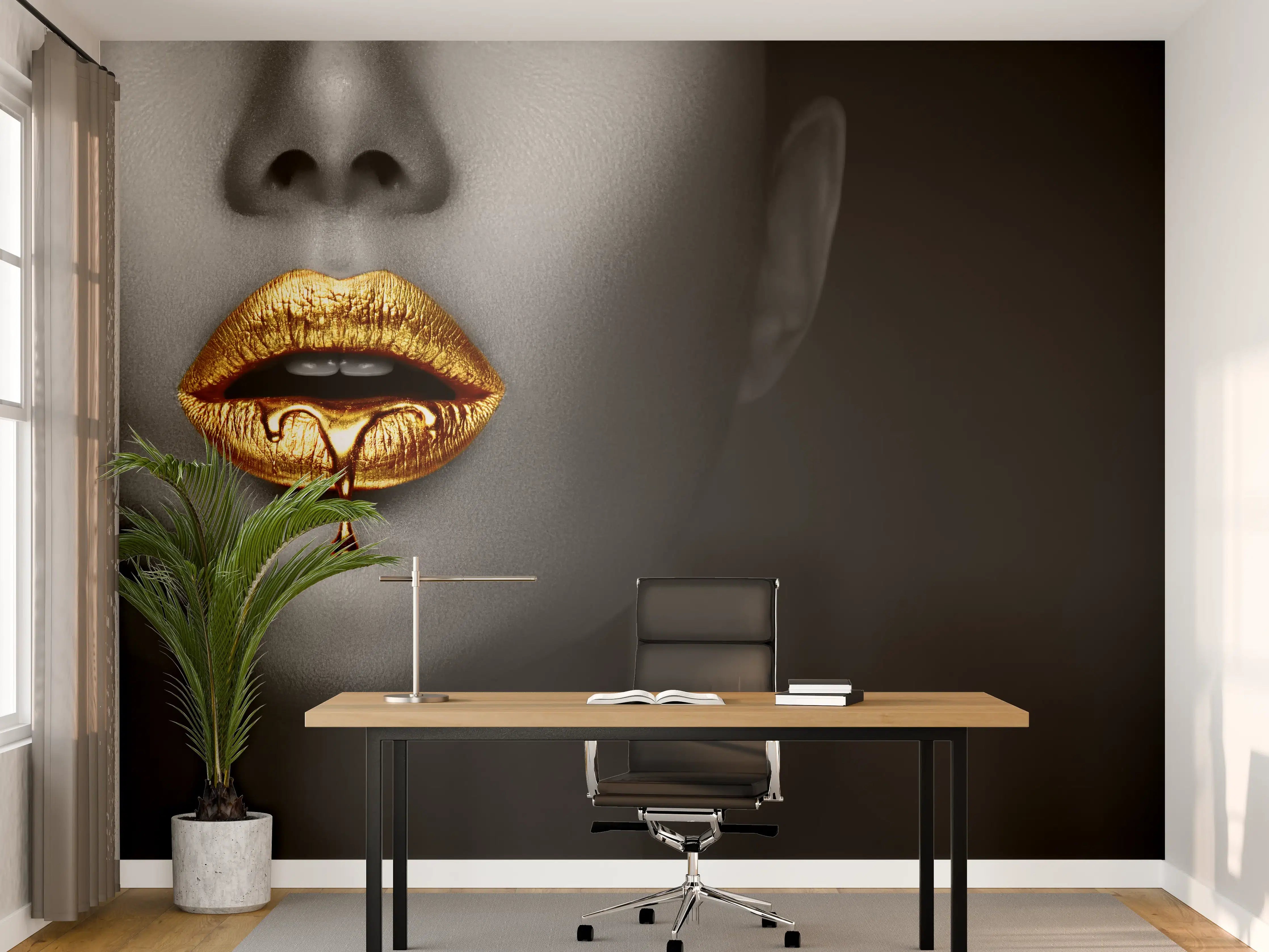 Büro Wandgestaltung - Goldene Lippen Liquid Art