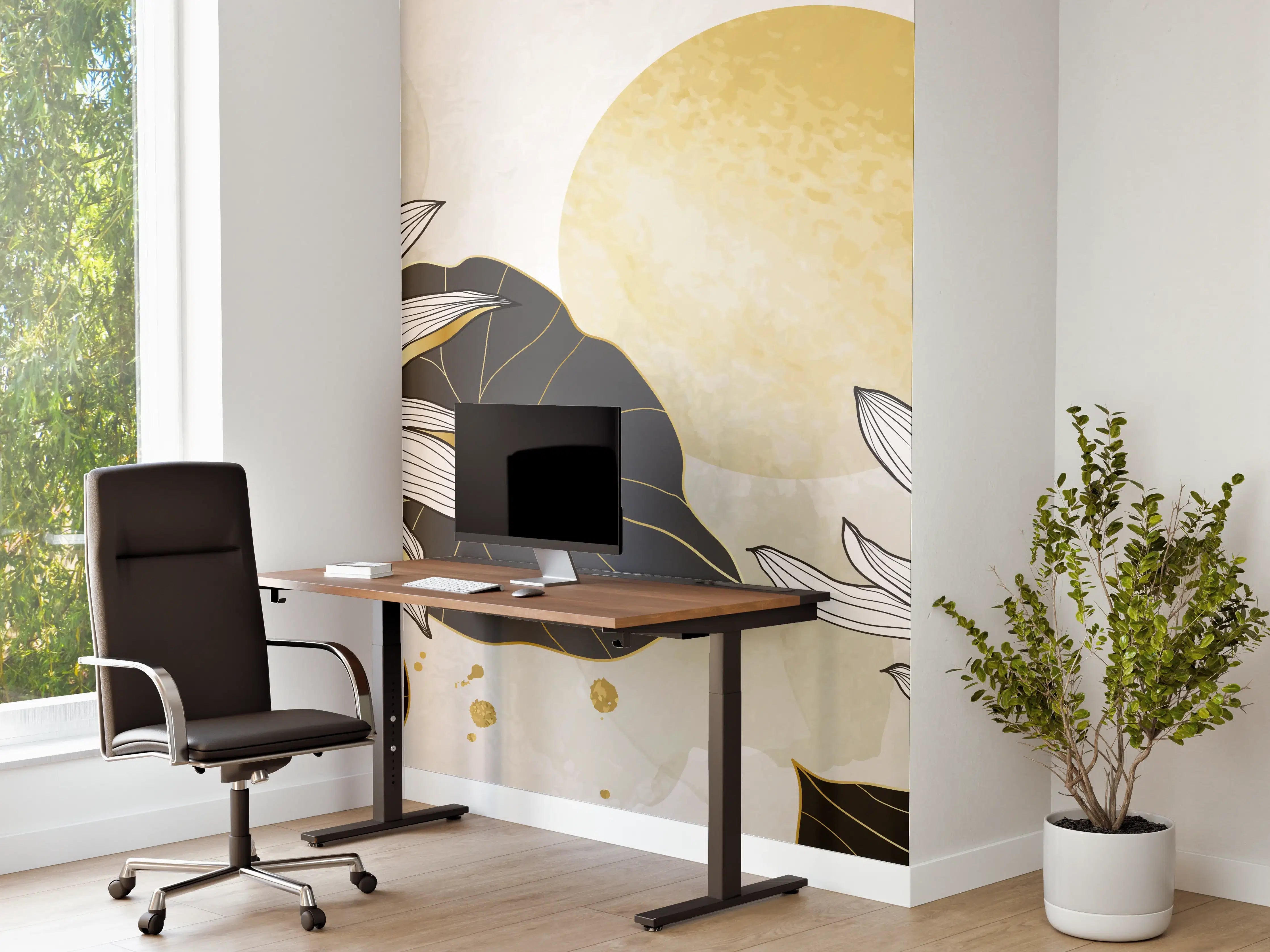 Büro Wandgestaltung - Goldene Lotusblüten Illustration