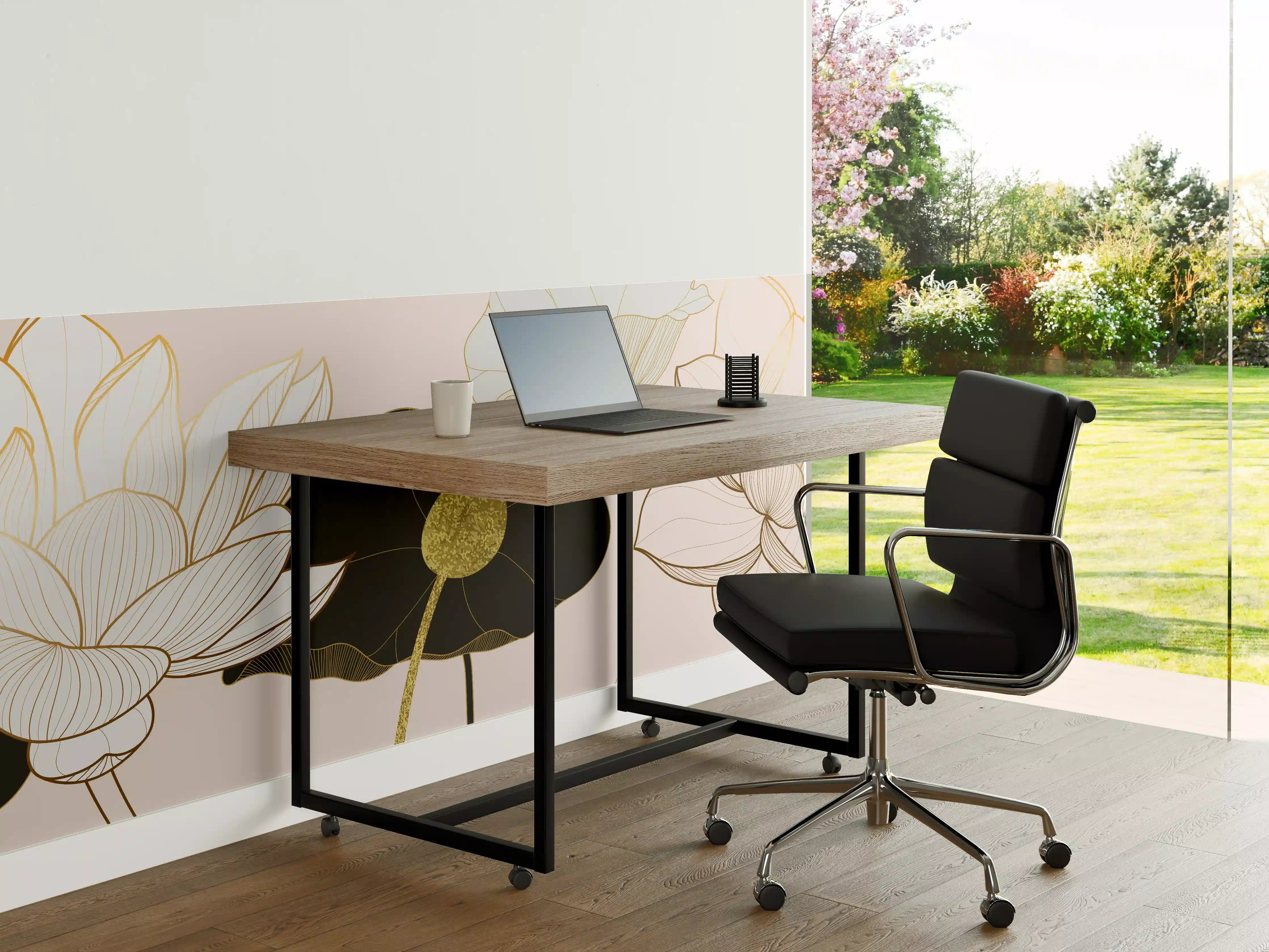 Büro Wandgestaltung - Goldene Lotusblumen auf Schwarz