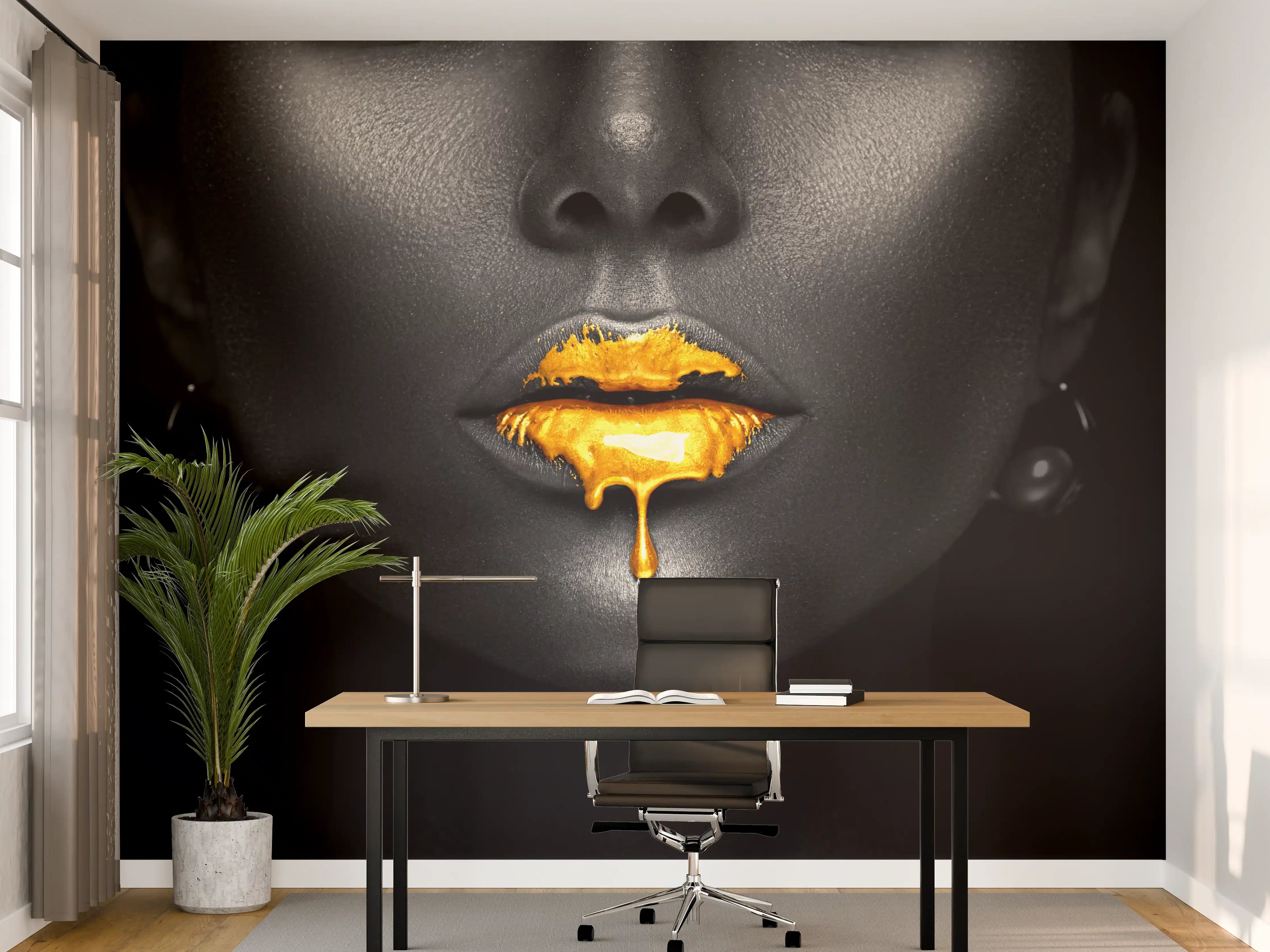 Büro Wandgestaltung - Goldene Make-up Lippen