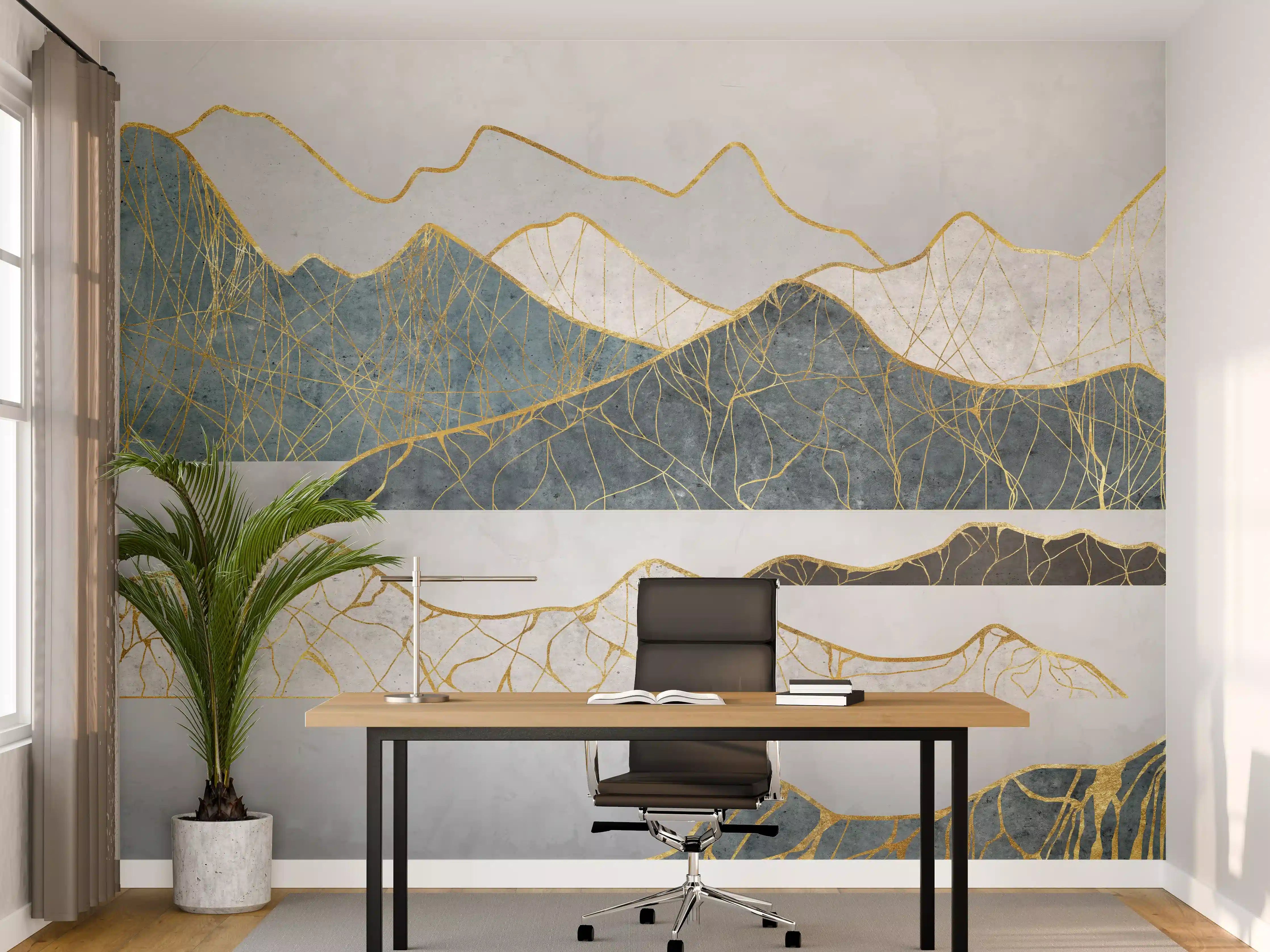 Büro Wandgestaltung - Goldene Silhouetten einer Bergregion