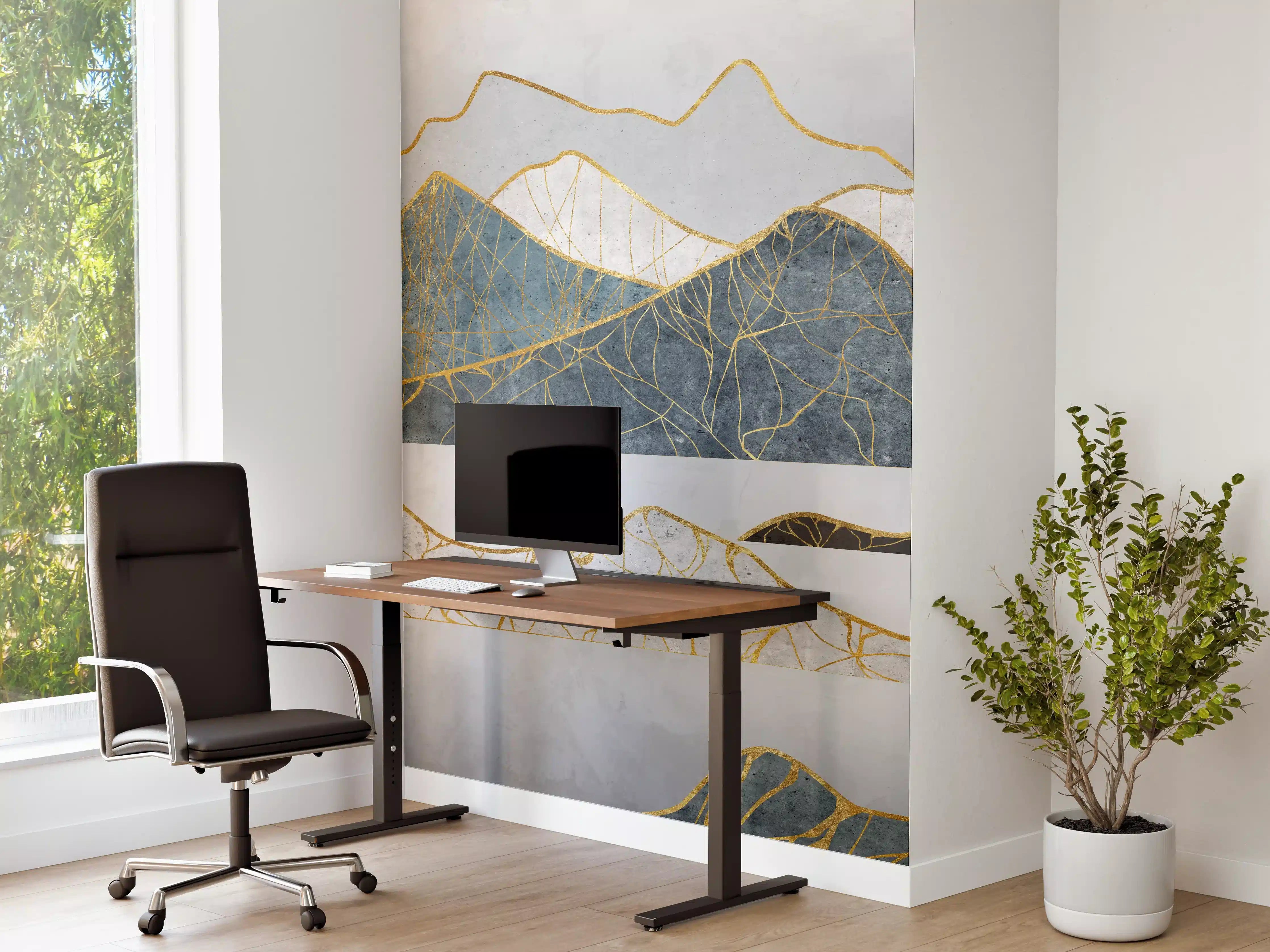 Büro Wandgestaltung - Goldene Silhouetten einer Bergregion