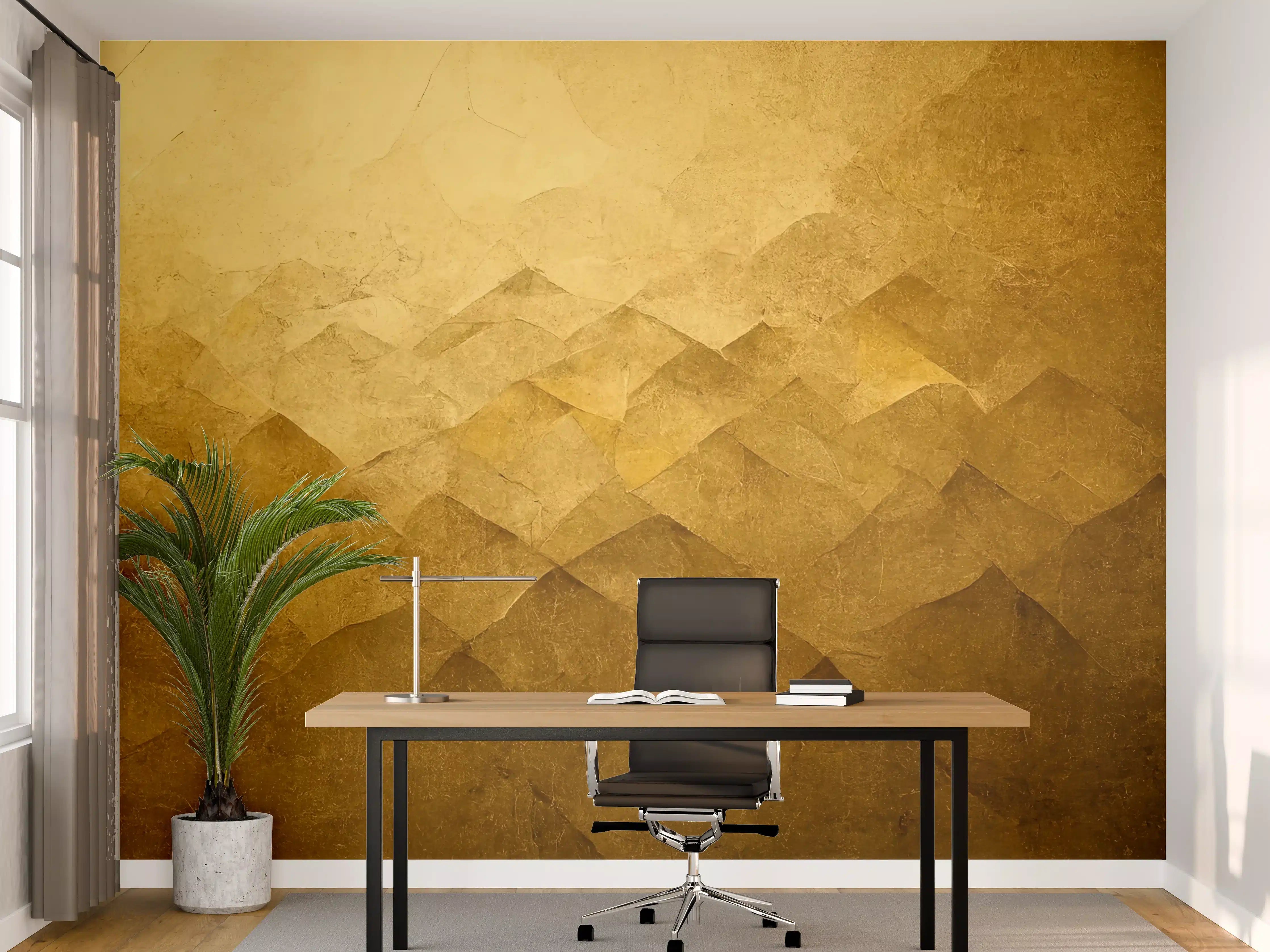 Büro Wandgestaltung - Goldene Textur mit Polygon-Effekt