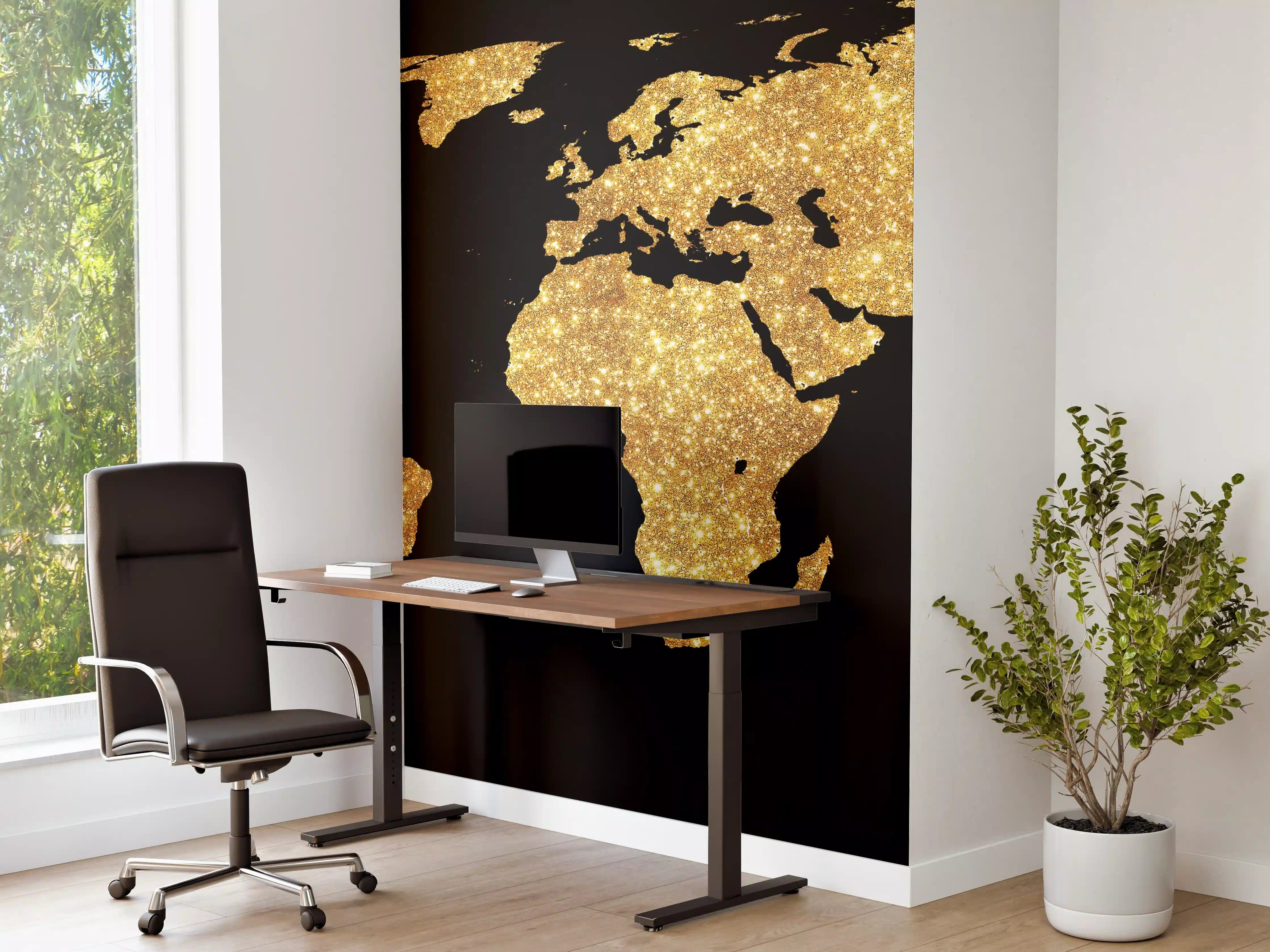 Büro Wandgestaltung - Goldene Weltkarte Nachtlicht
