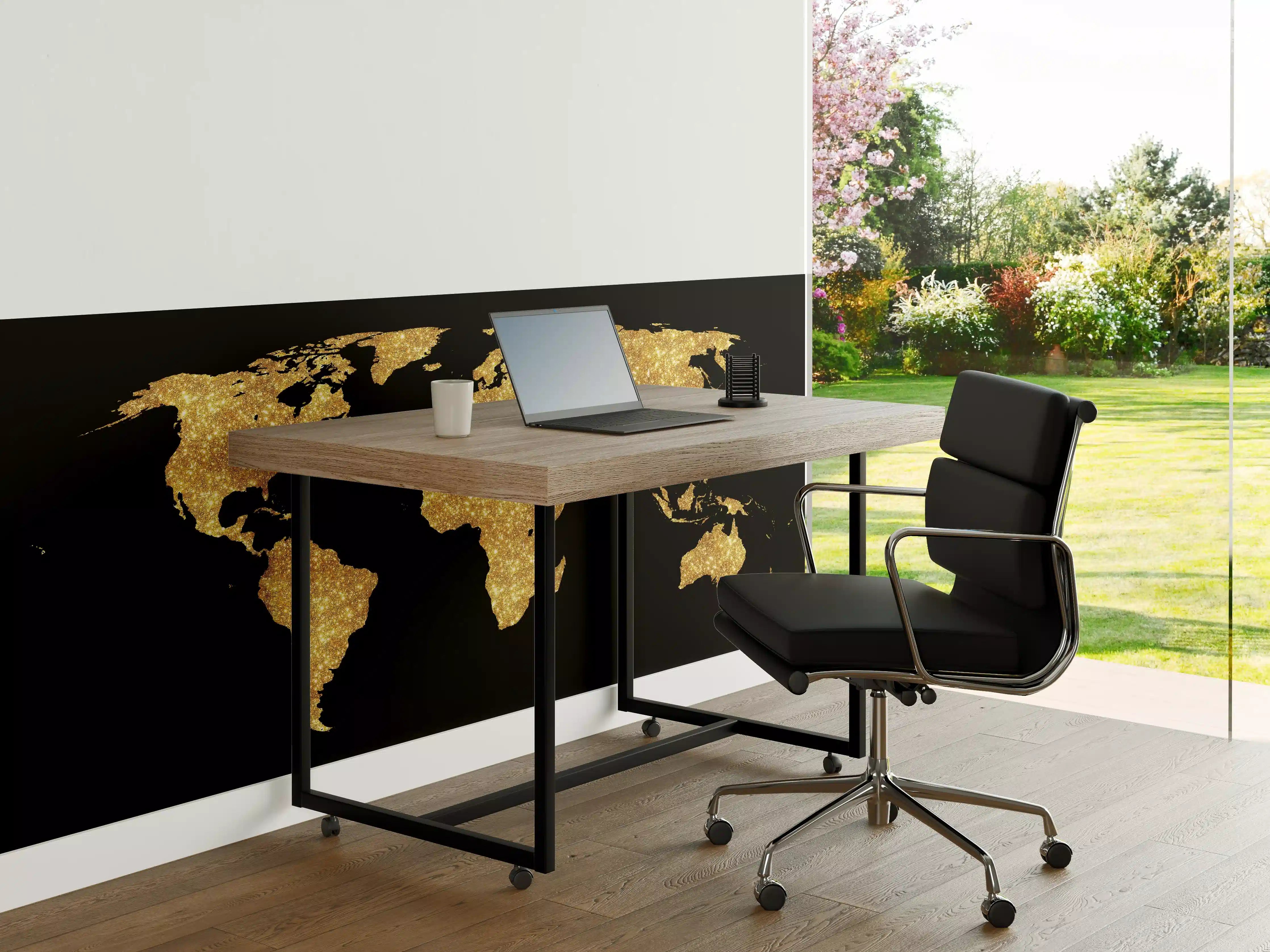 Büro Wandgestaltung - Goldene Weltkarte Nachtlicht