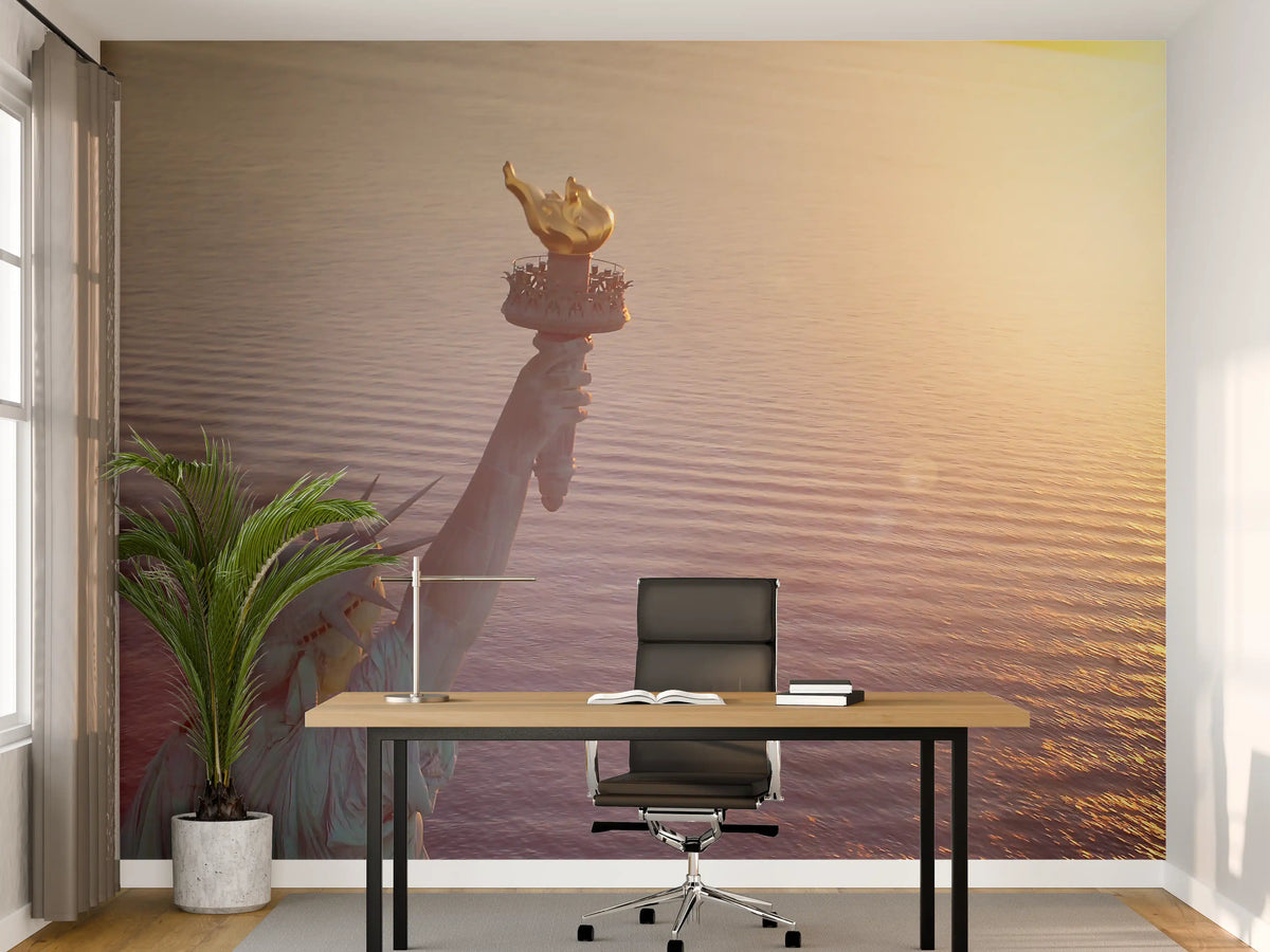 Büro Wandgestaltung - Goldener Sonnenuntergang über dem Wasser