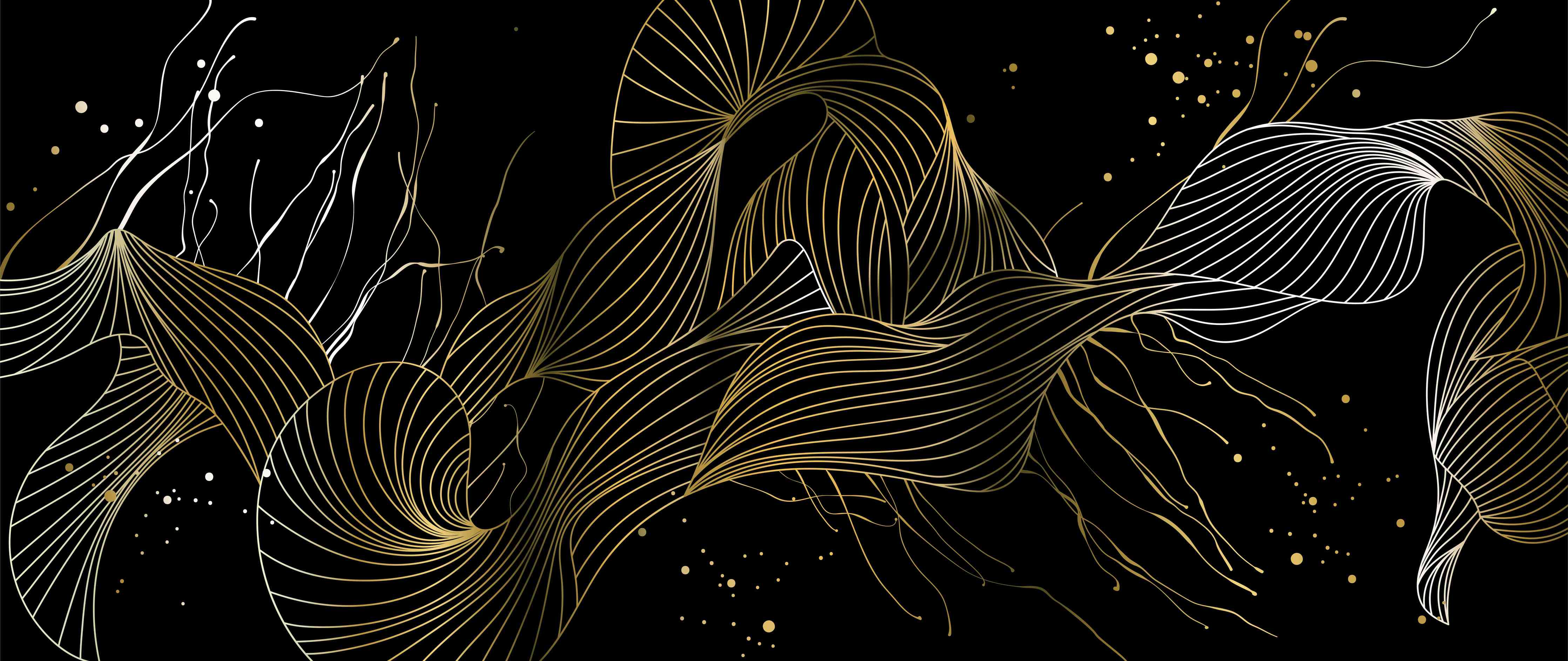 Büro Wandgestaltung-Goldenes Linienmuster auf Schwarz