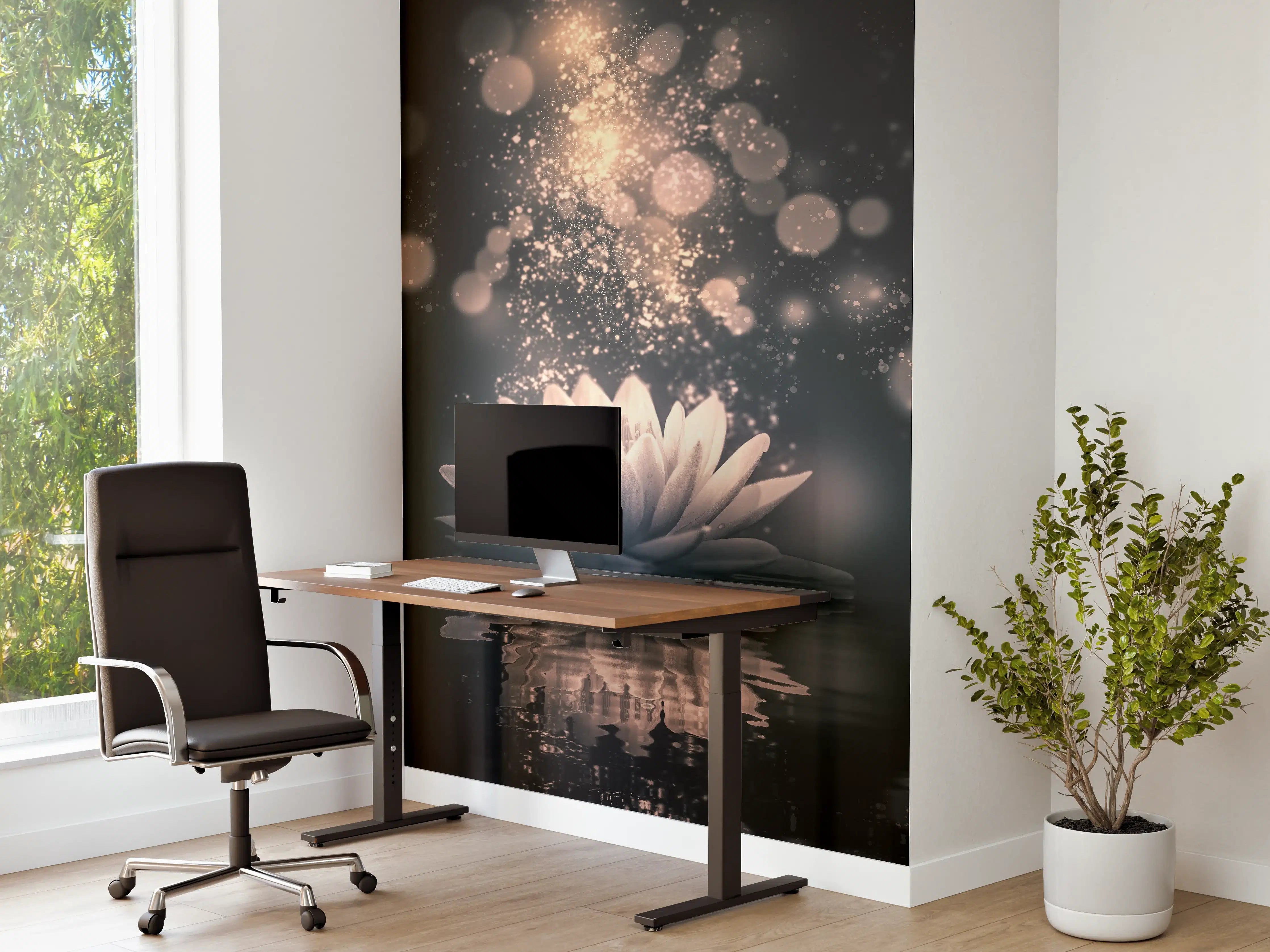 Büro Wandgestaltung - Goldenes Lotus-Reflektion Dunkel