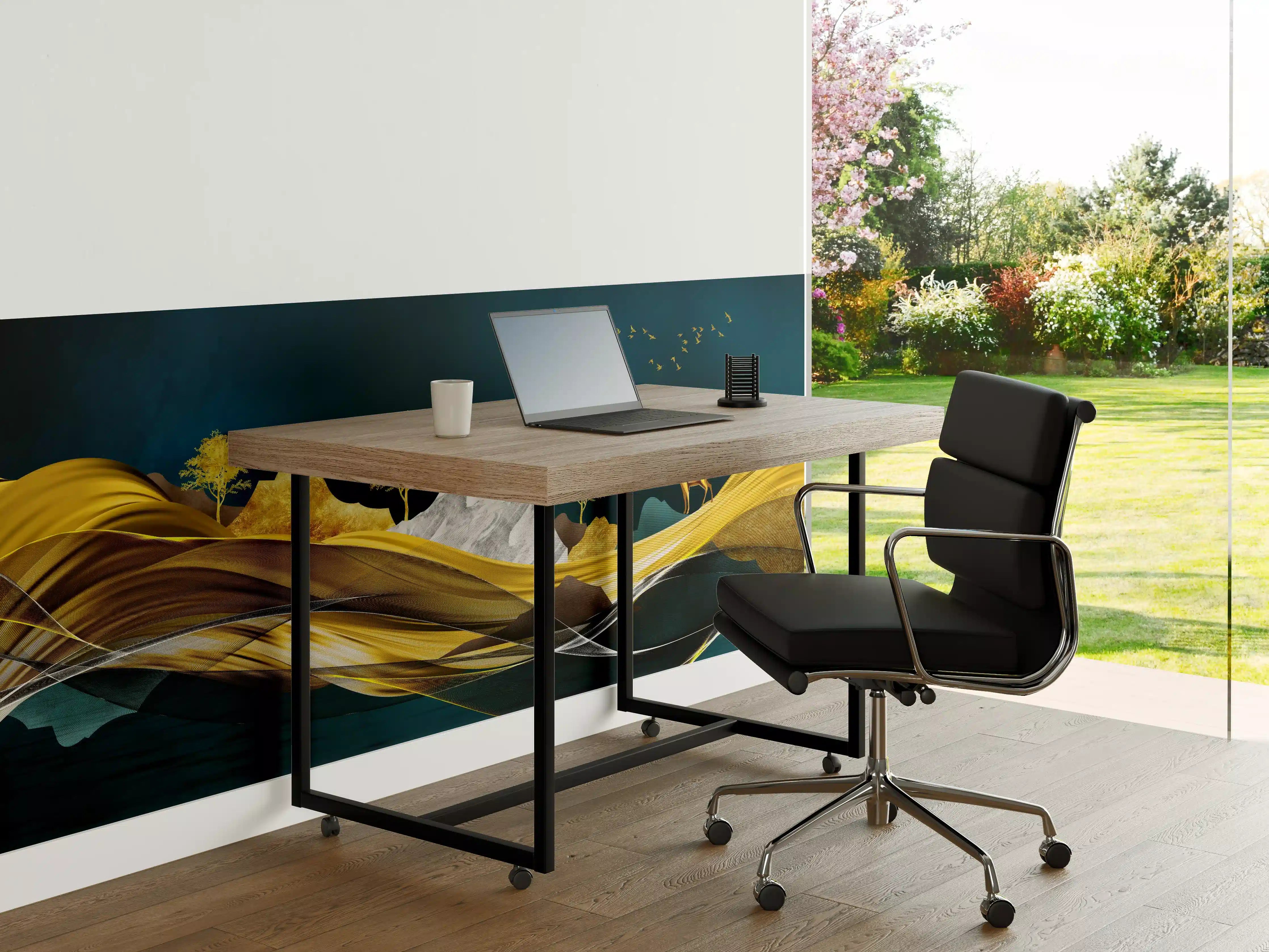 Büro Wandgestaltung - Goldenes Wellendesign - 3D