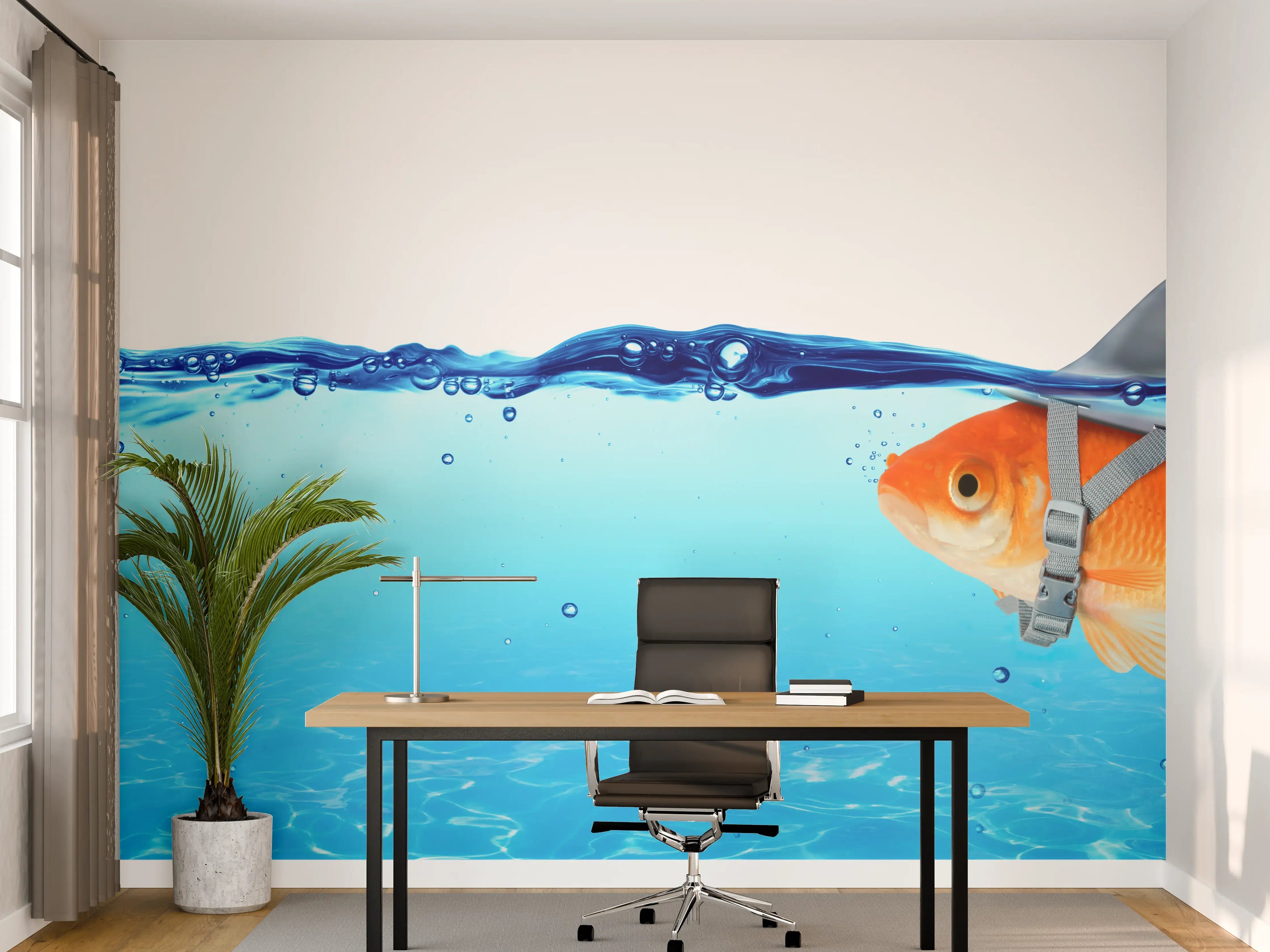 Büro Wandgestaltung - Goldfisch mit Taucherbrille im Wasser