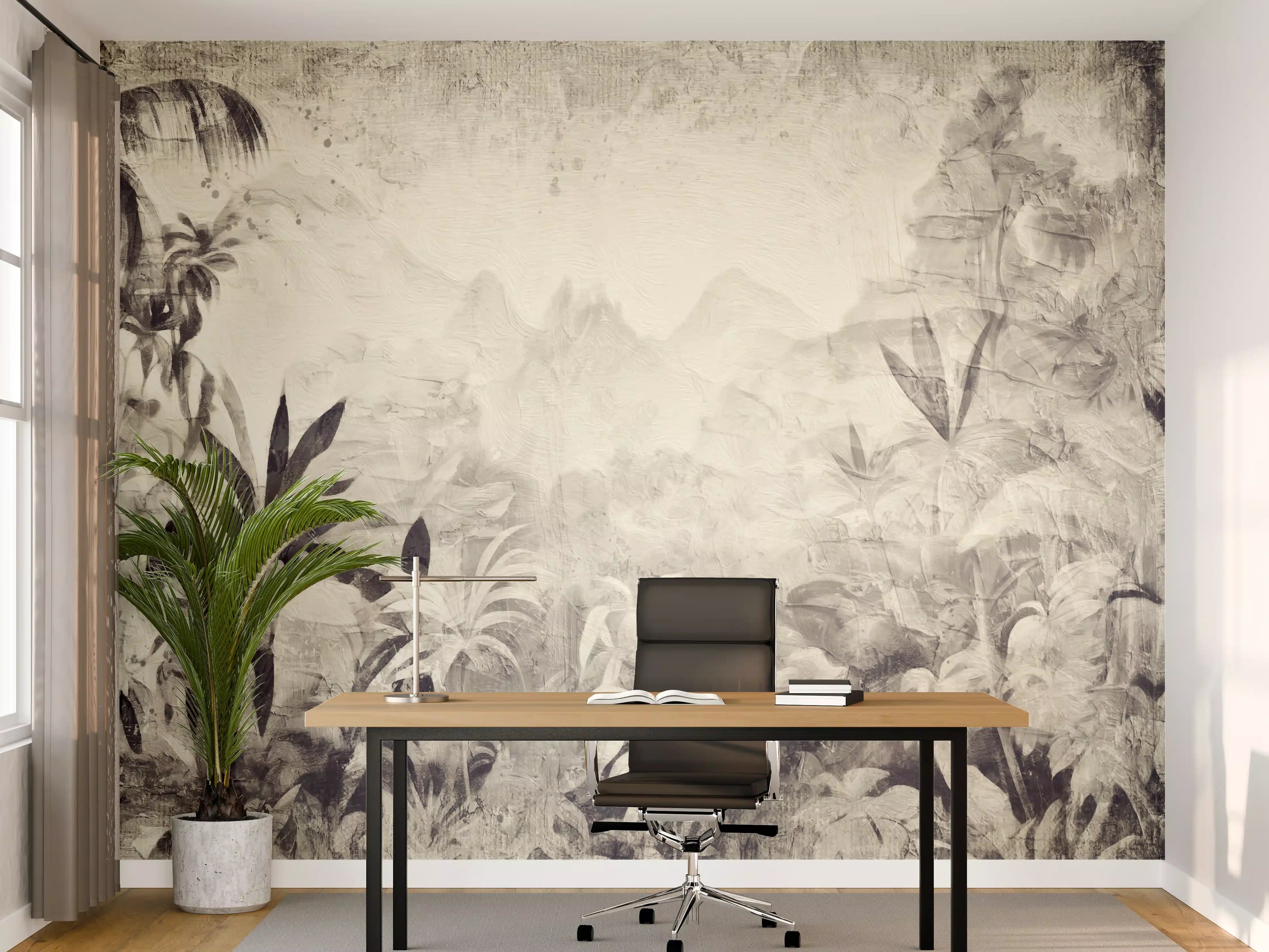Büro Wandgestaltung - Gräuliche Landschaft - Floral