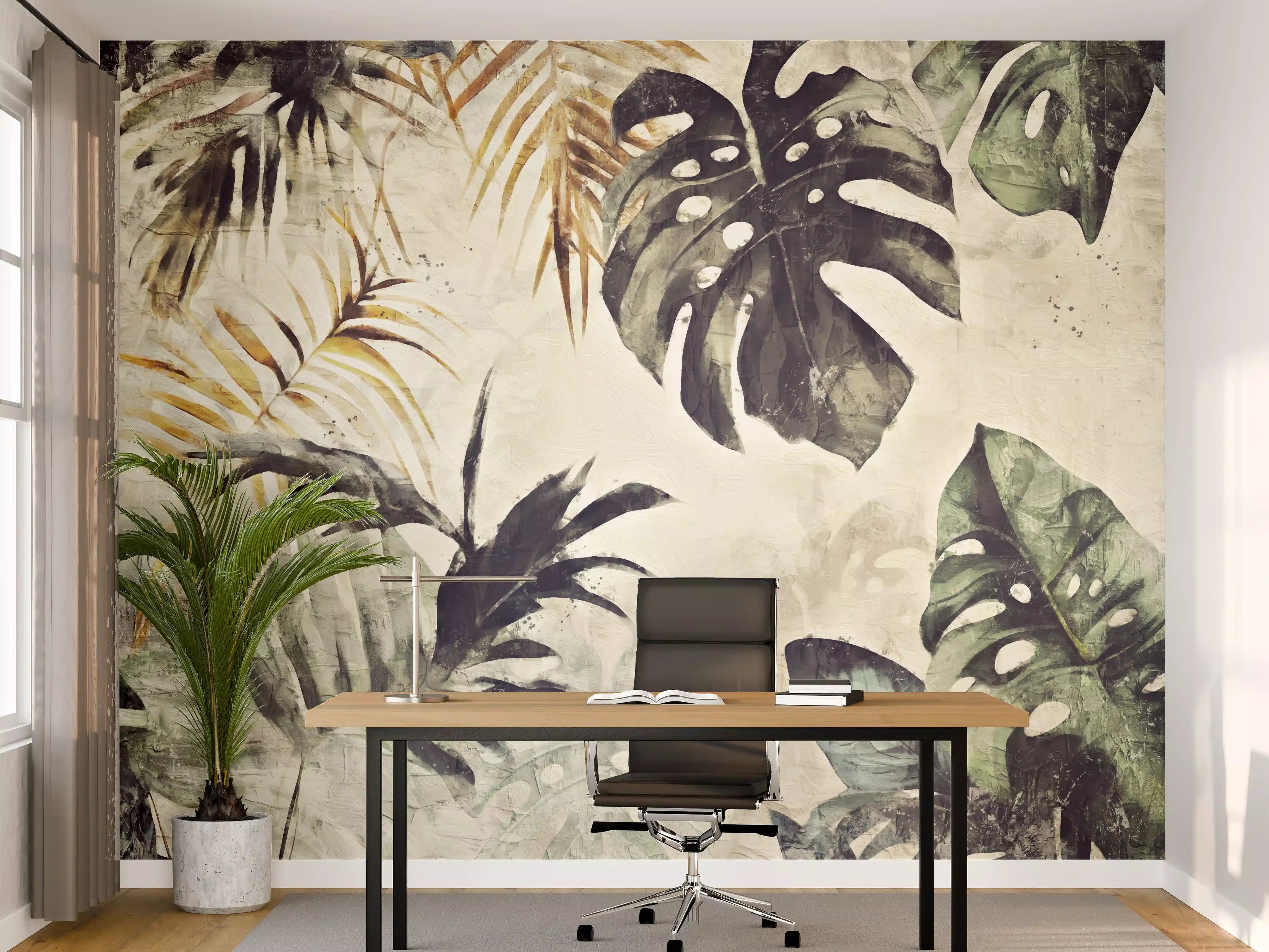 Büro Wandgestaltung - Gräuliche Pflanzen Floral