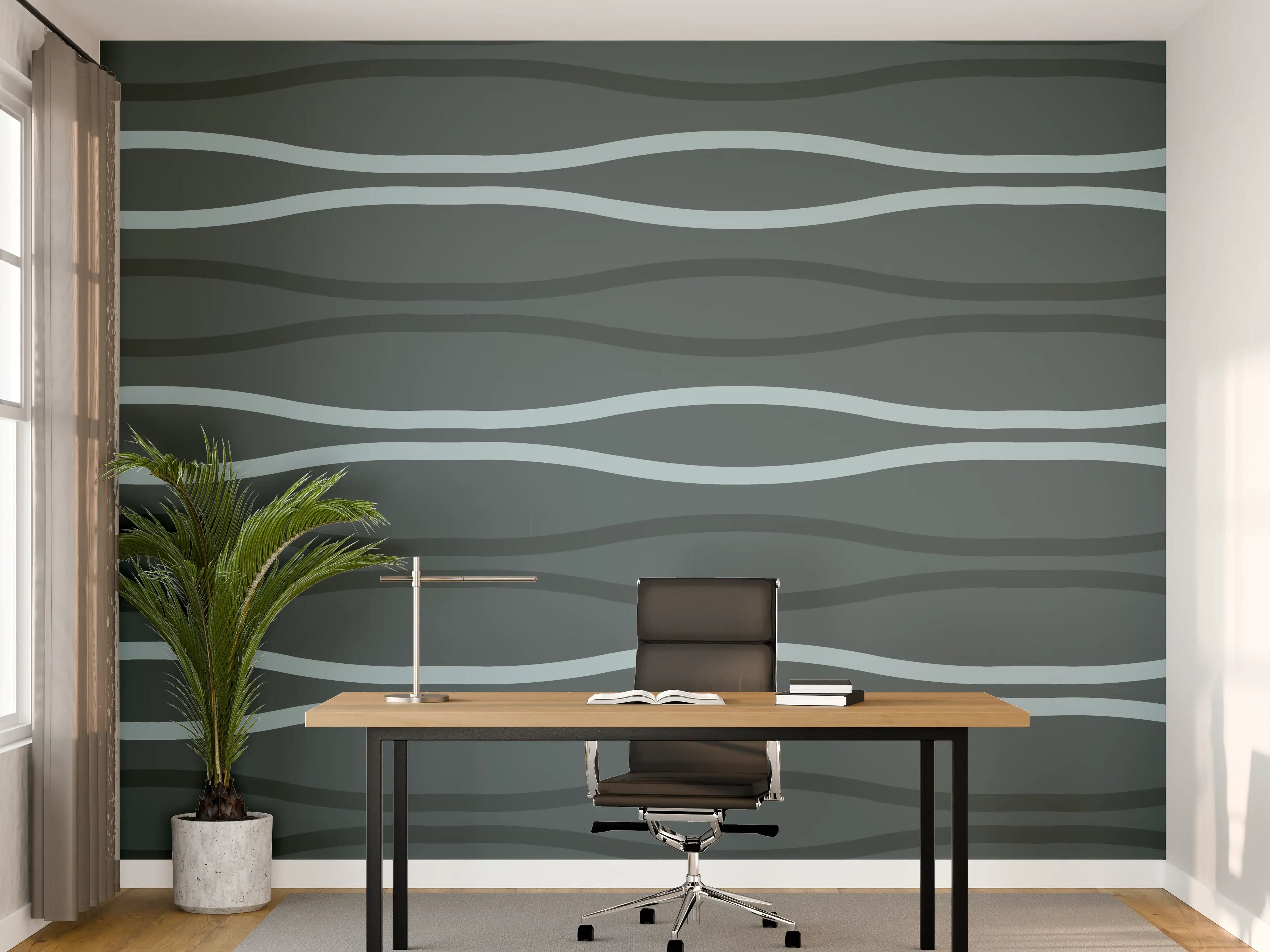 Büro Wandgestaltung - Grau-Blauer Wellen Hintergrund