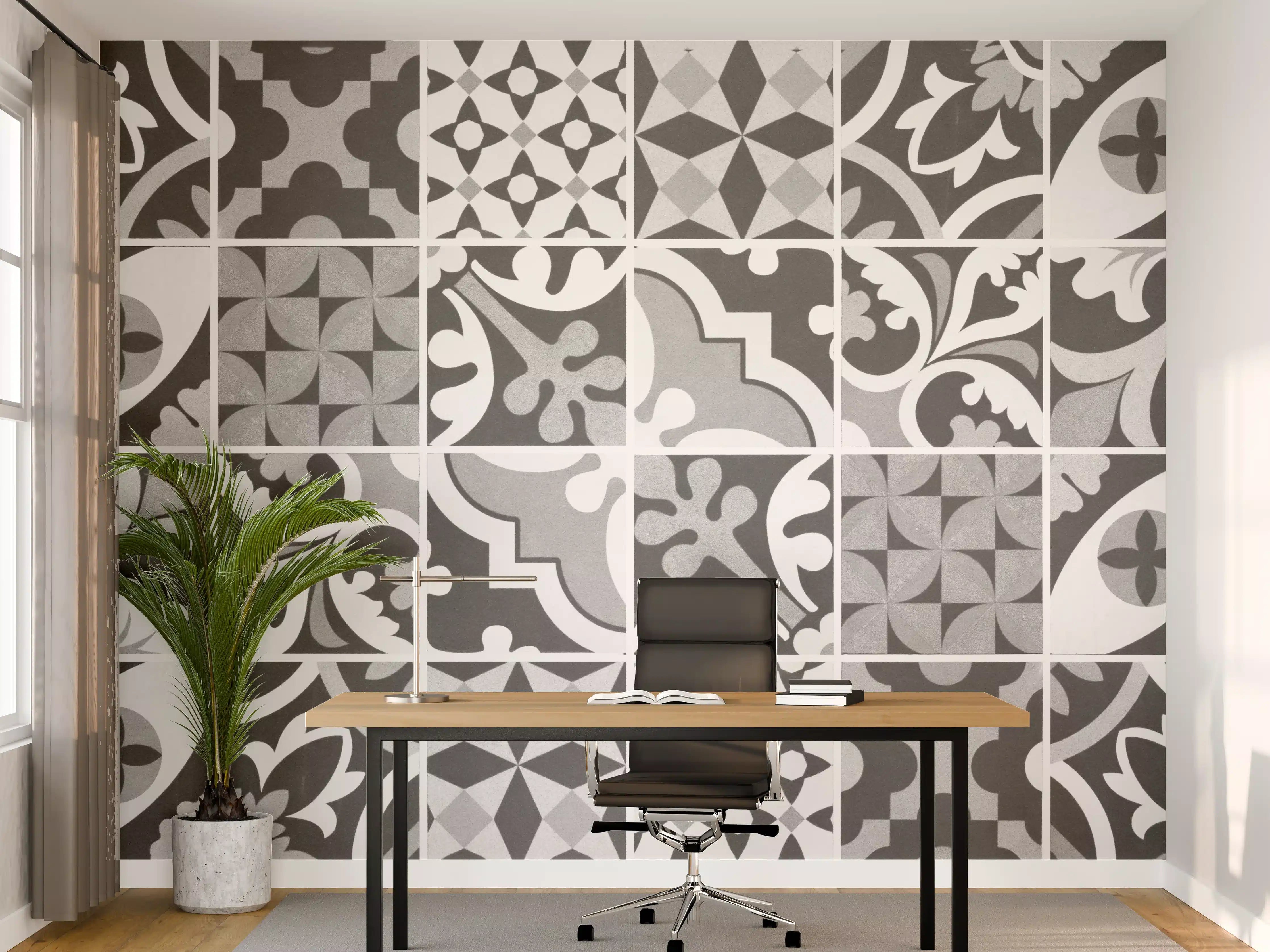 Büro Wandgestaltung - Grau-Weiß Vintage Mosaik