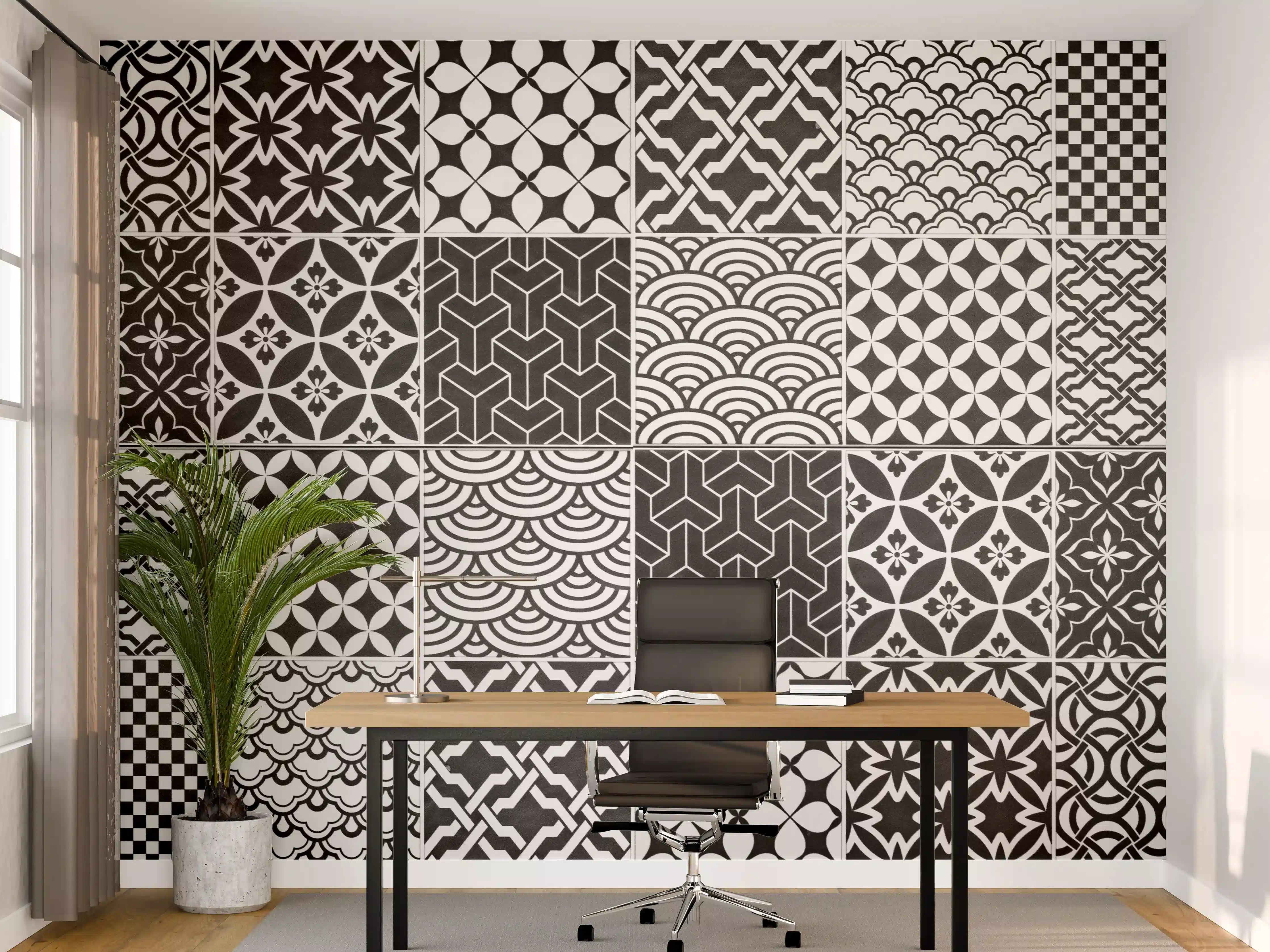 Büro Wandgestaltung - Grau-Weiß geometrisch Mosaik