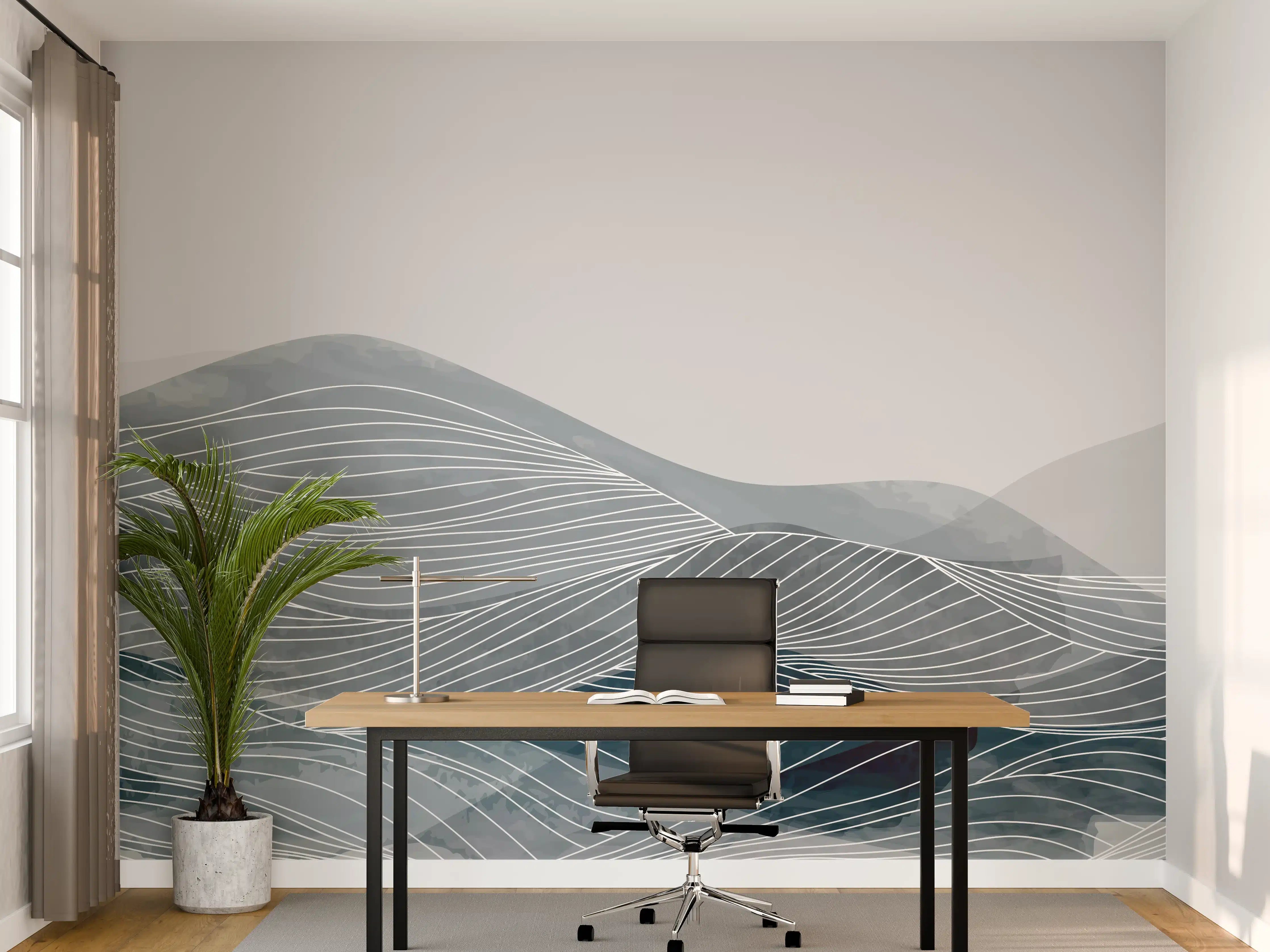 Büro Wandgestaltung - Grau-Weiße Wellenlinien Kunst