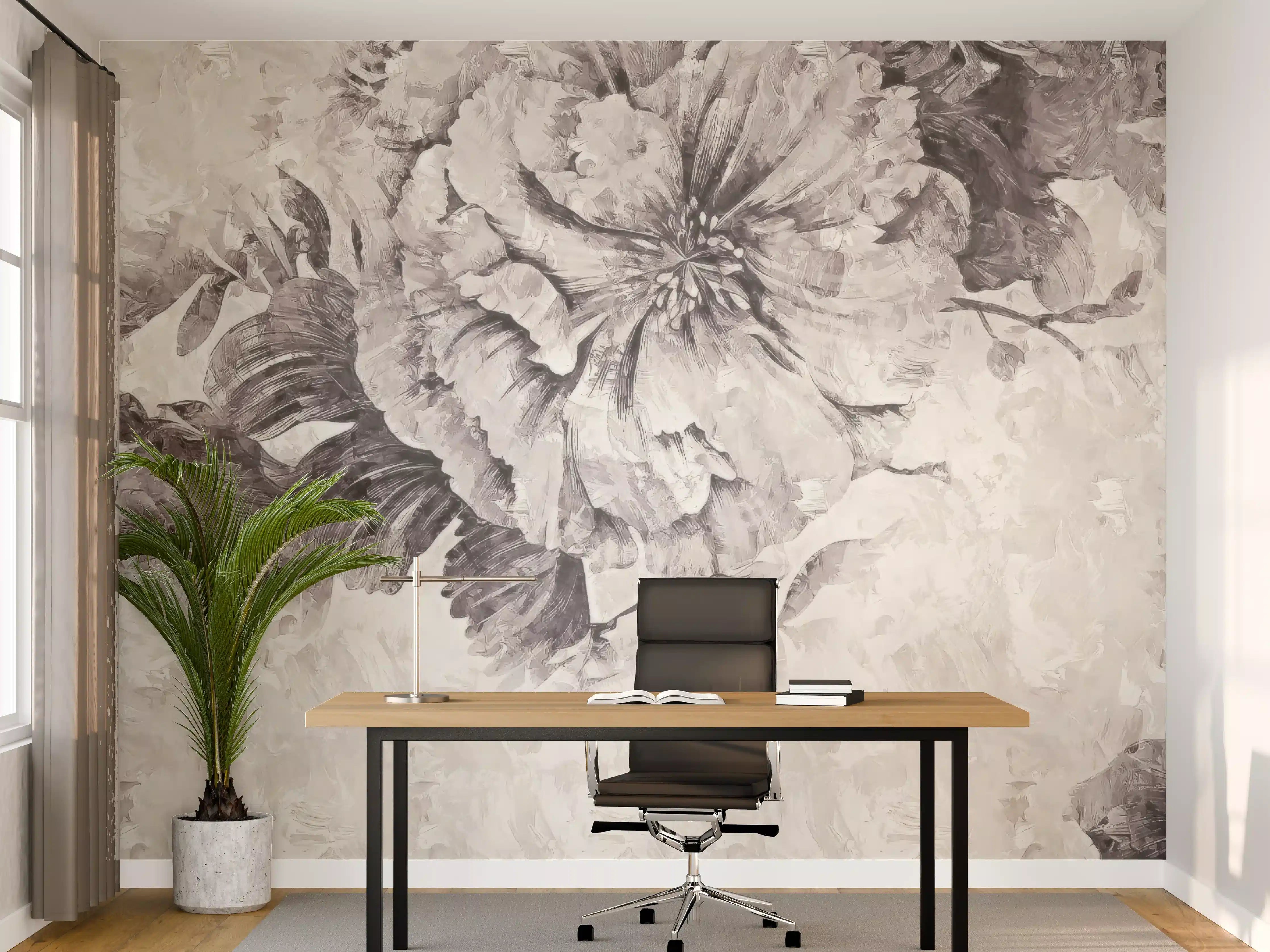 Büro Wandgestaltung - Grau-Weißes Blumenmuster Poster