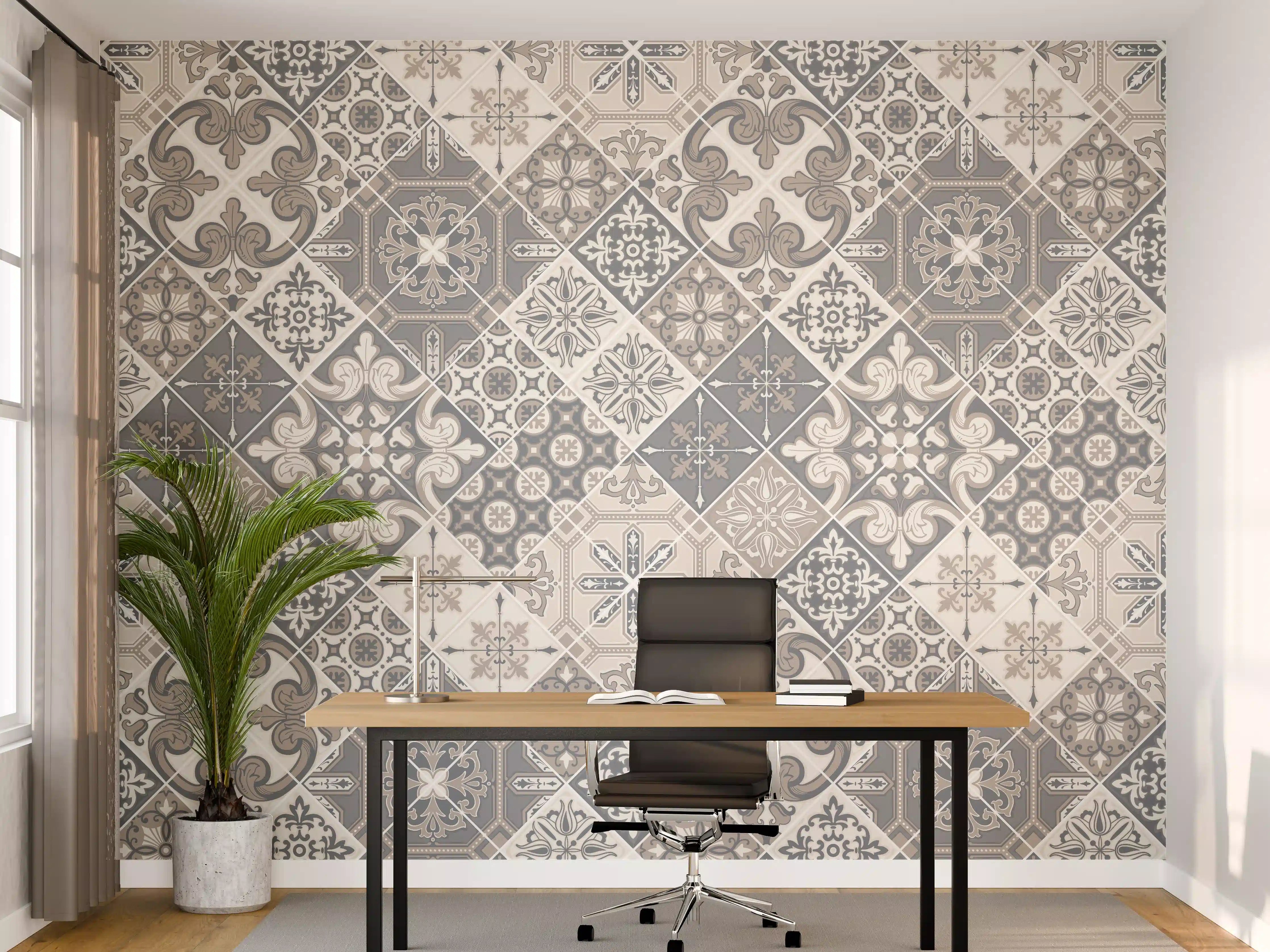 Büro Wandgestaltung - Grau-Weißes Fliesenmuster