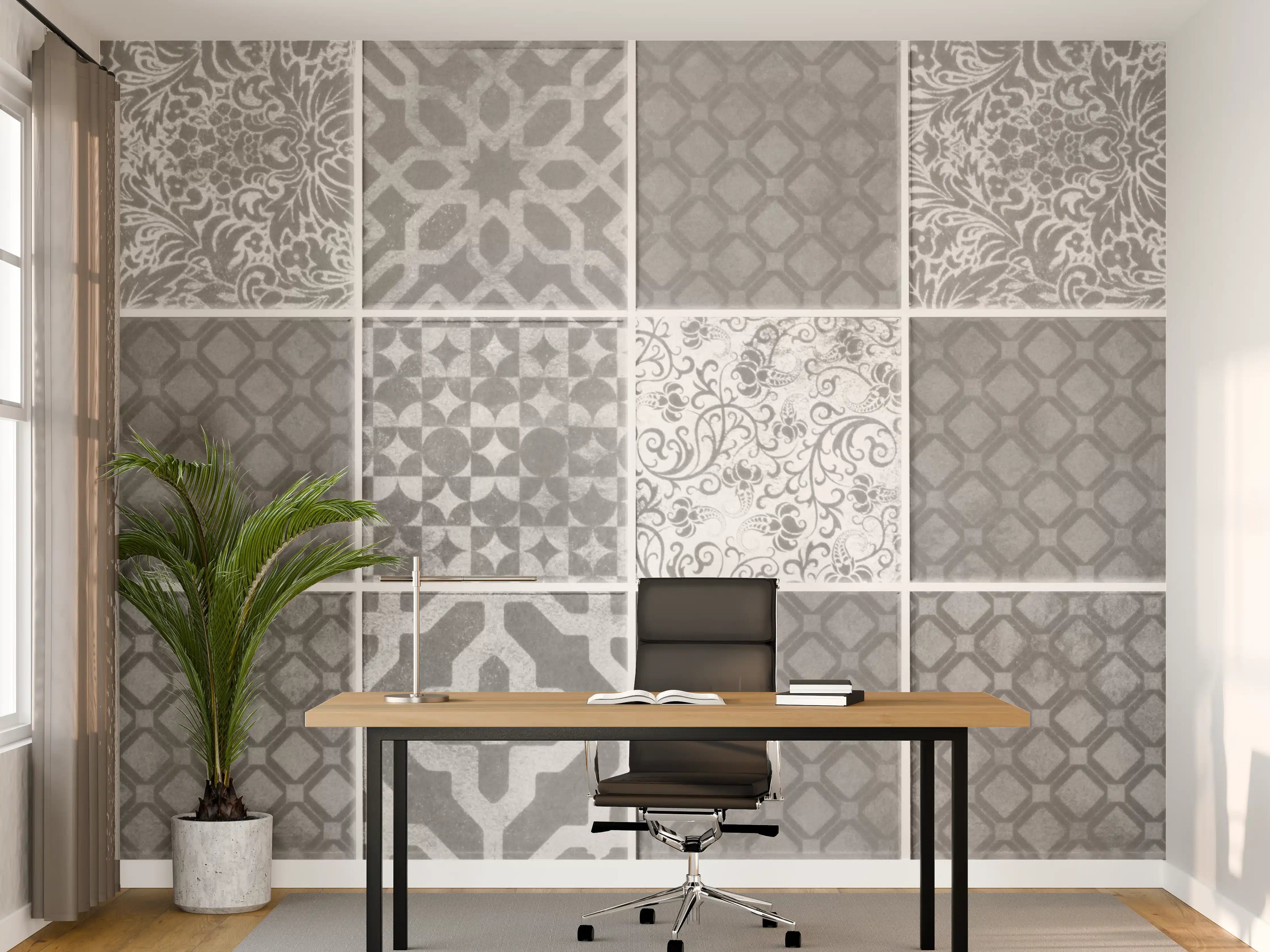 Büro Wandgestaltung - Grau weiße Vintage Mosaik Textur