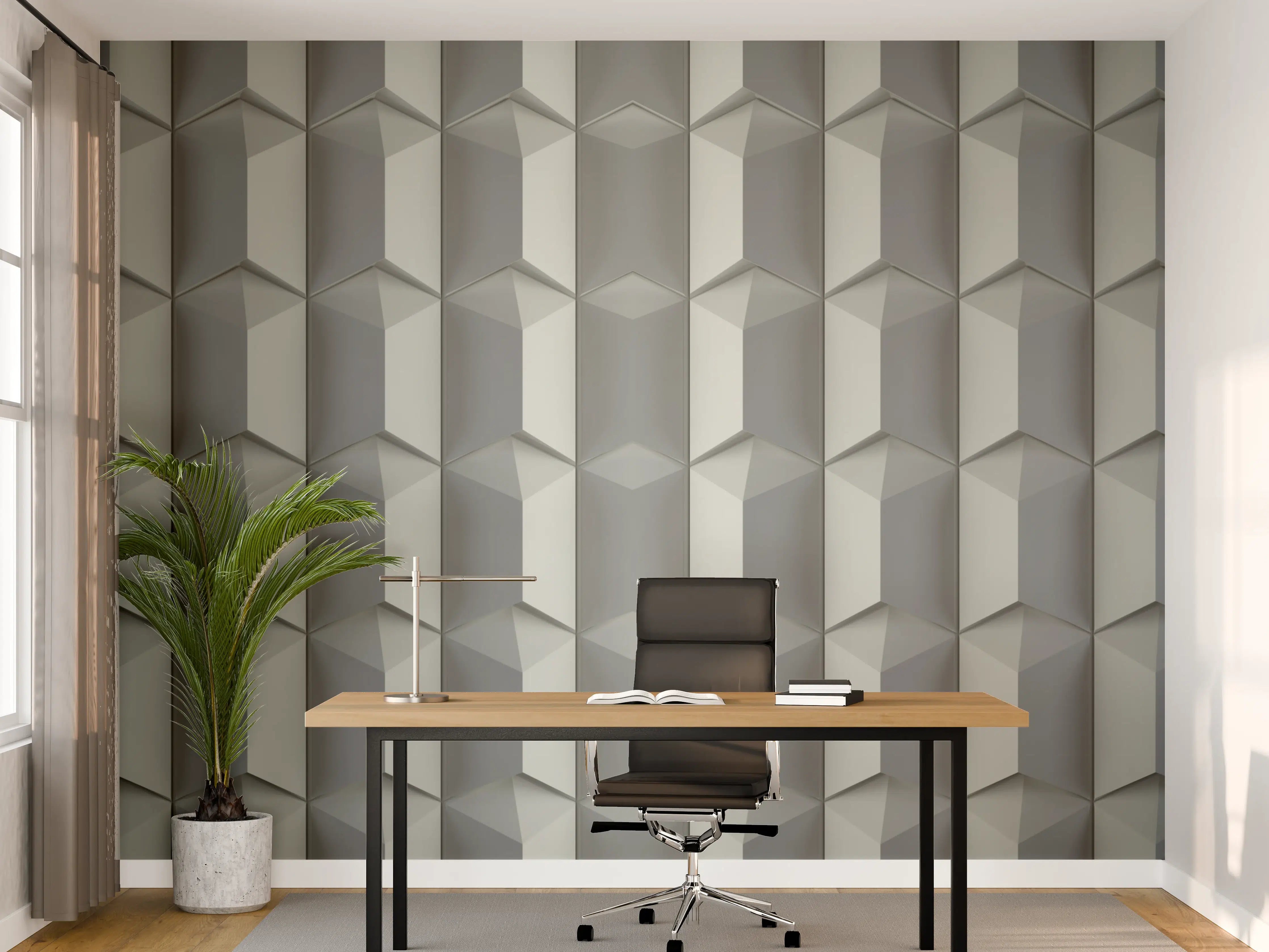 Büro Wandgestaltung - Graue 3D-Wandpaneele in Weißnuancen