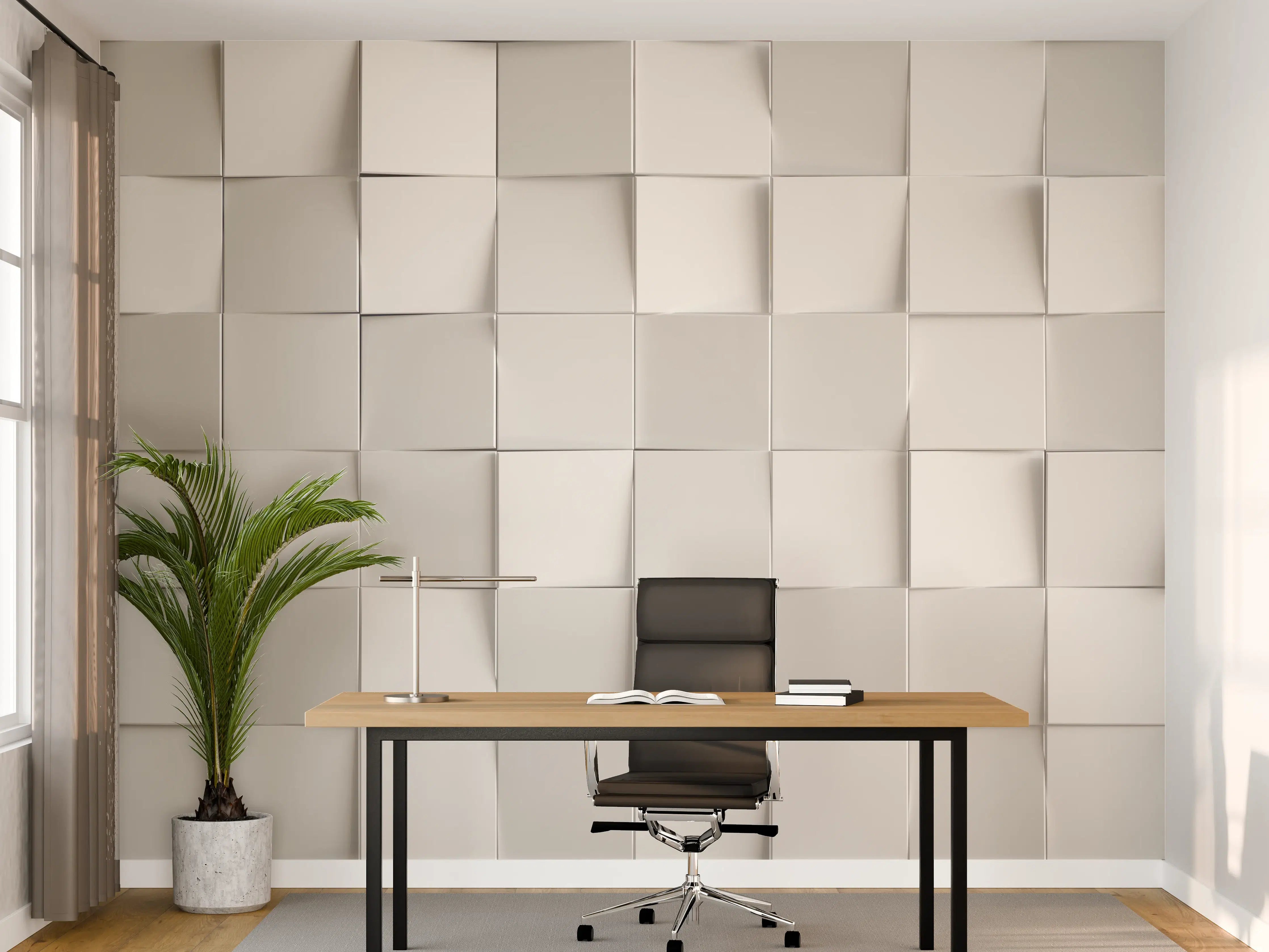 Büro Wandgestaltung - Graue 3D-Wandpaneele mit Schatteneffekt
