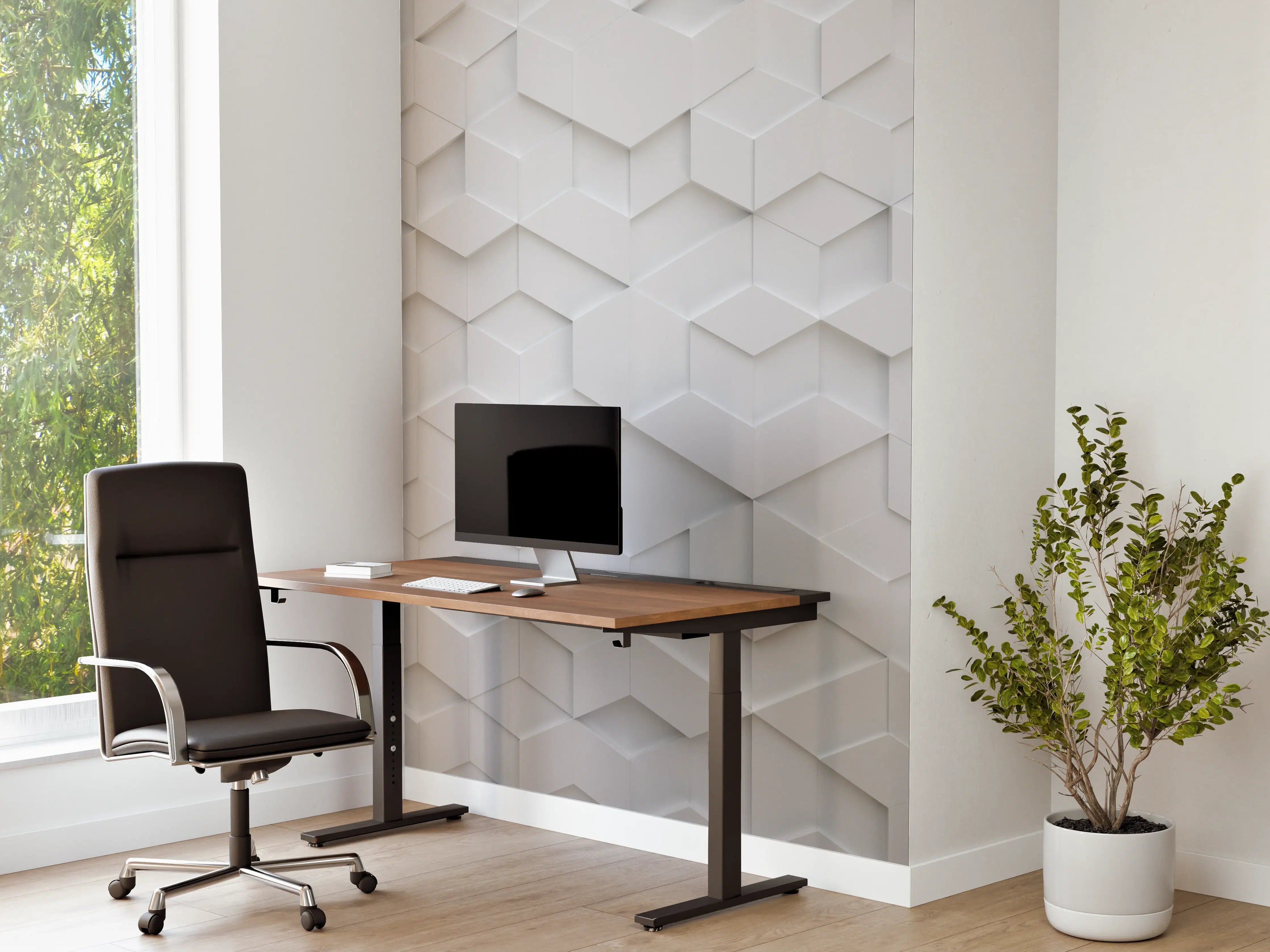 Büro Wandgestaltung - Graue 3D-Wandpaneele mit geometrischem Design