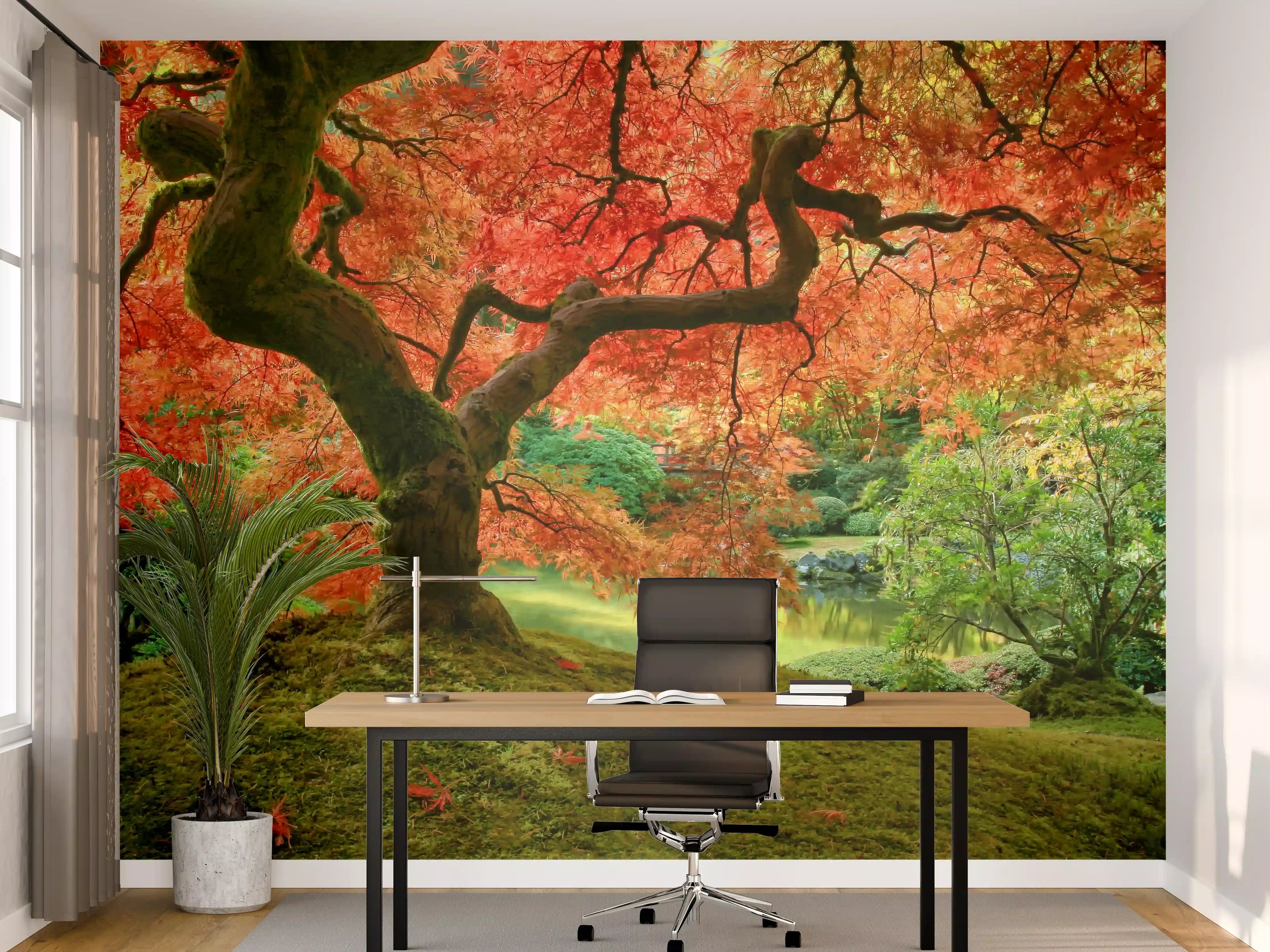Büro Wandgestaltung - Graue Blätter im Herbstpark