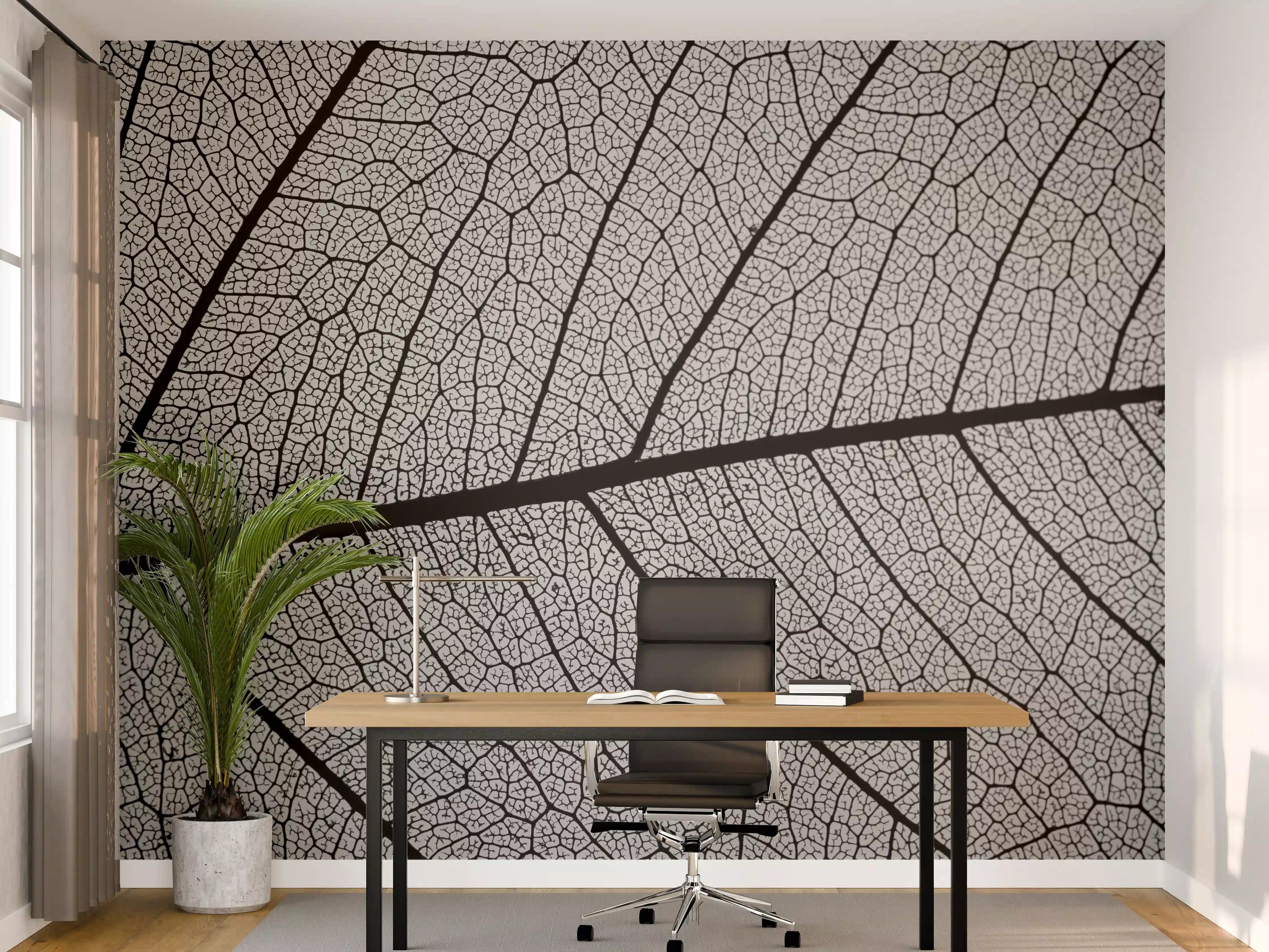 Büro Wandgestaltung - Graue Blätter mit feiner Linienstruktur