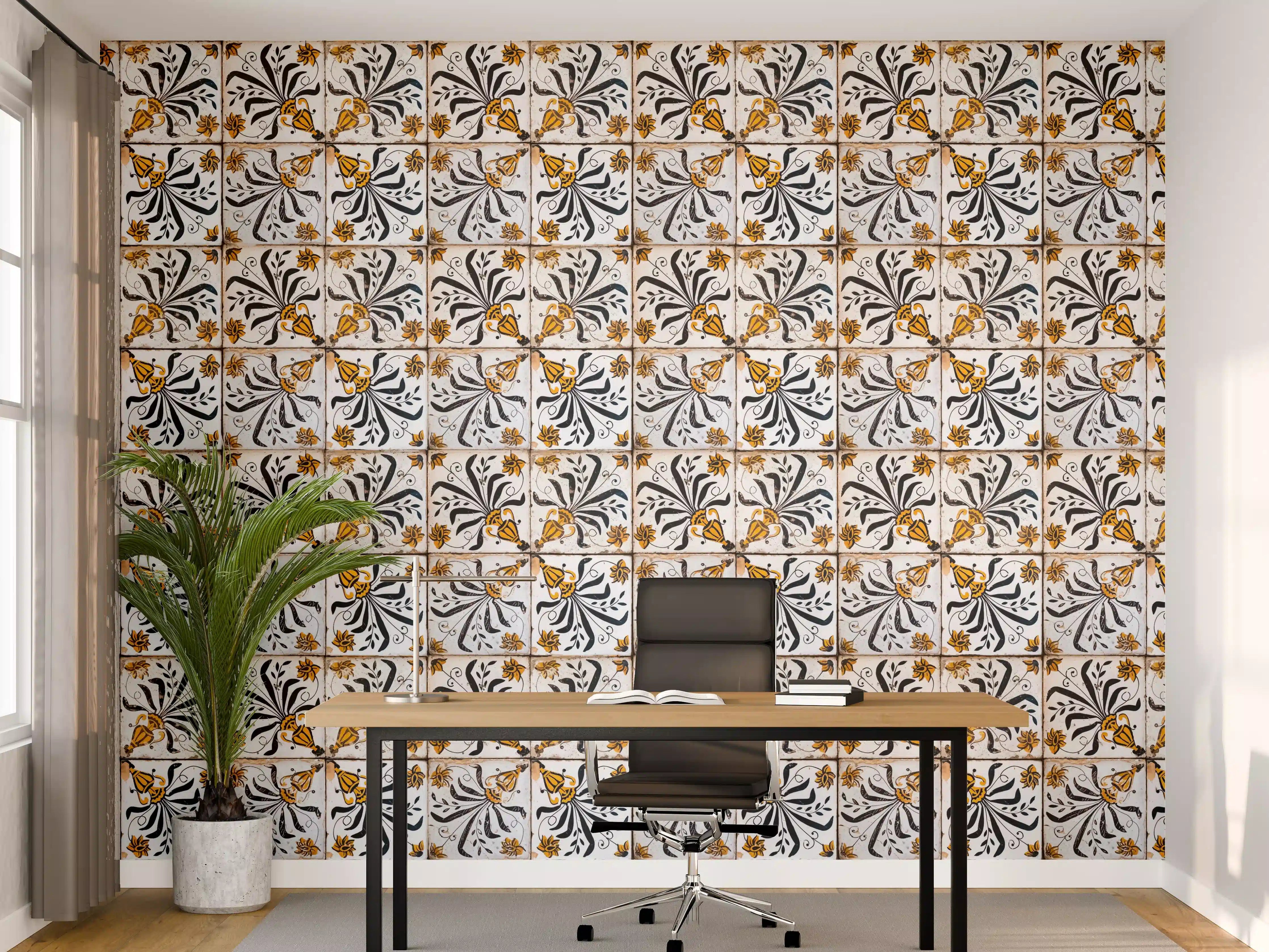 Büro Wandgestaltung - Graue Blütenfliesen