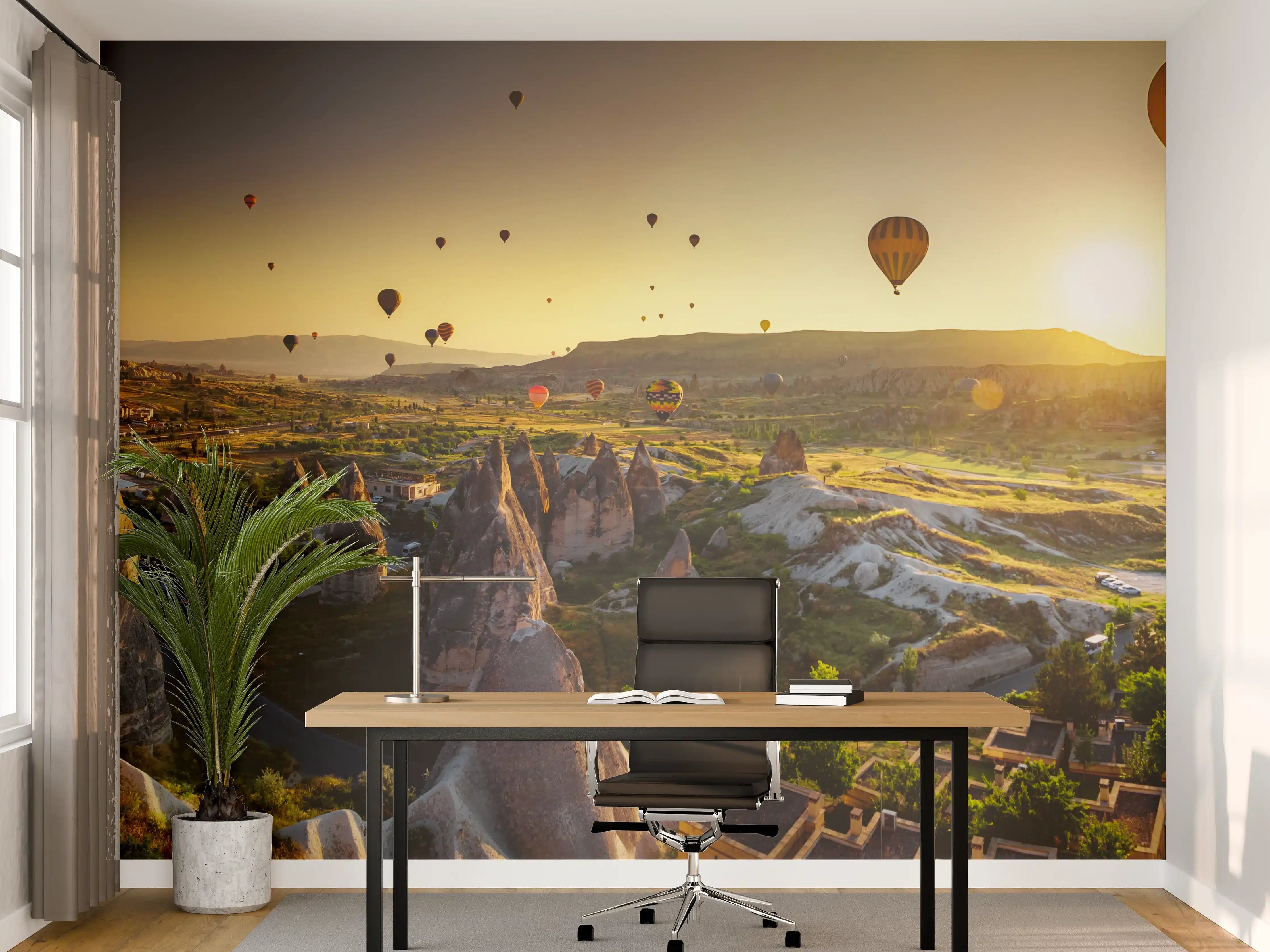 Büro Wandgestaltung - Graue Heißluftballons im Morgengrauen