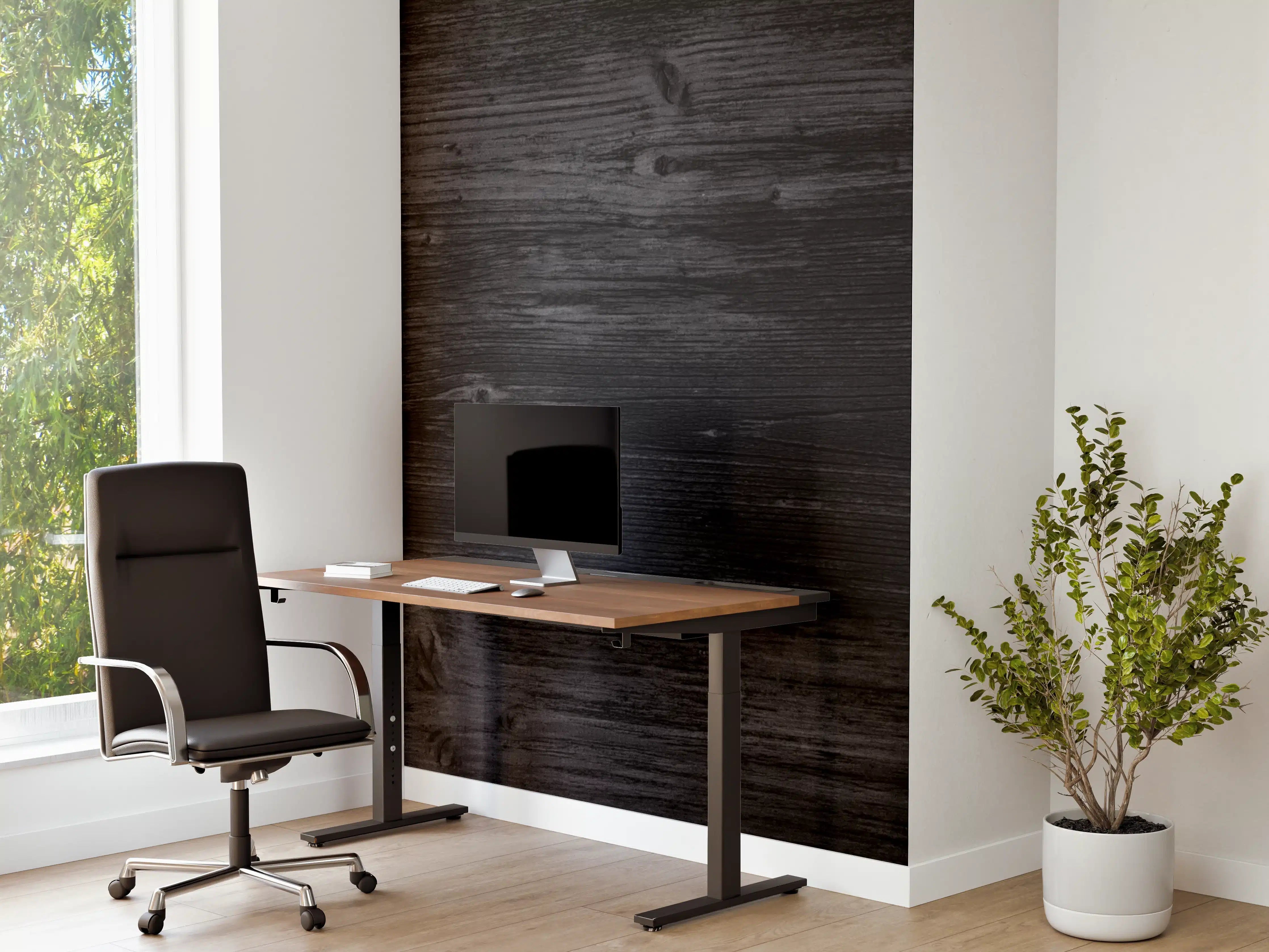 Büro Wandgestaltung - Graue Holzstruktur mit Weißakzenten