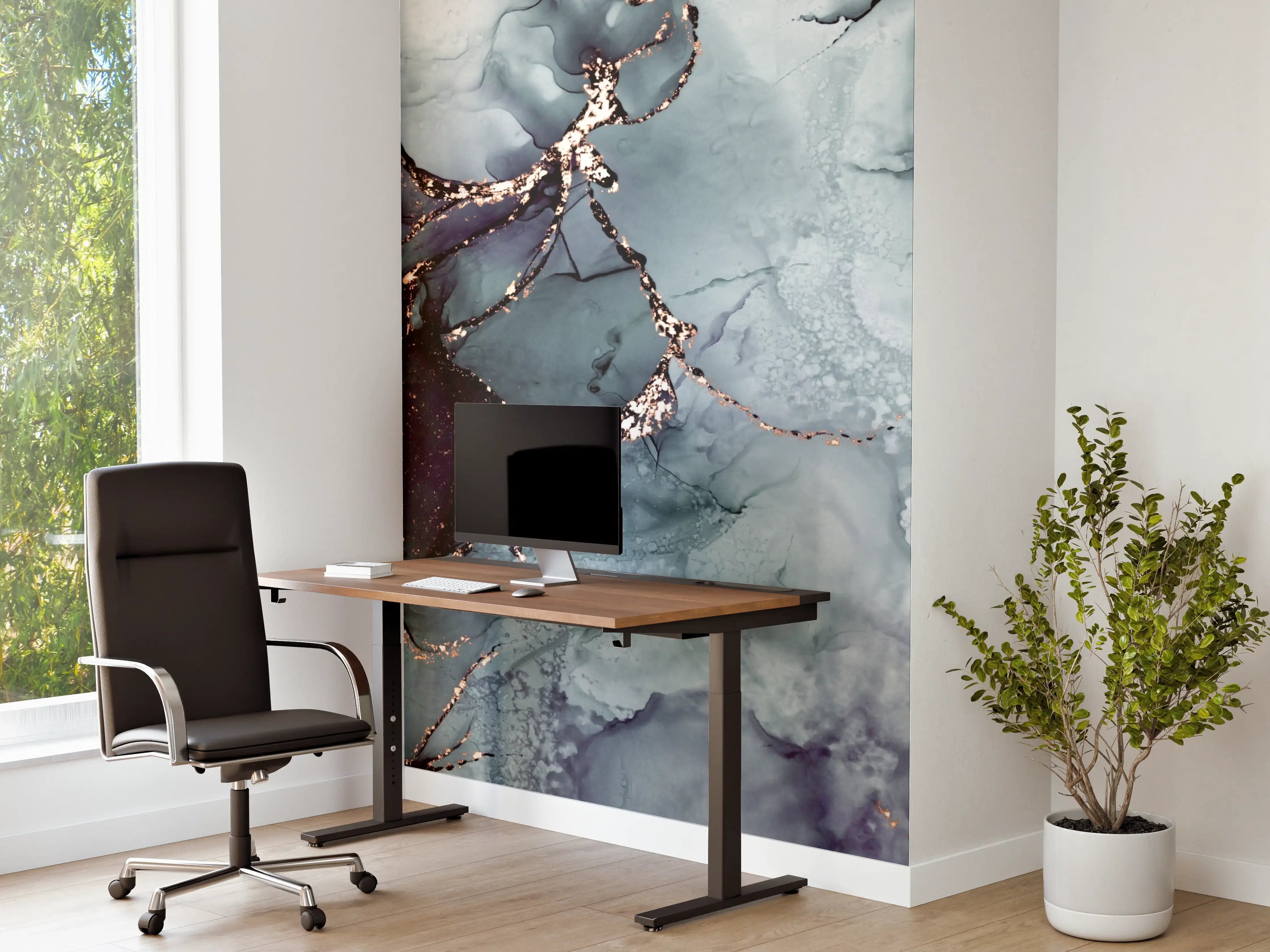 Büro Wandgestaltung - Graue Marmor-Textur mit Golddetails