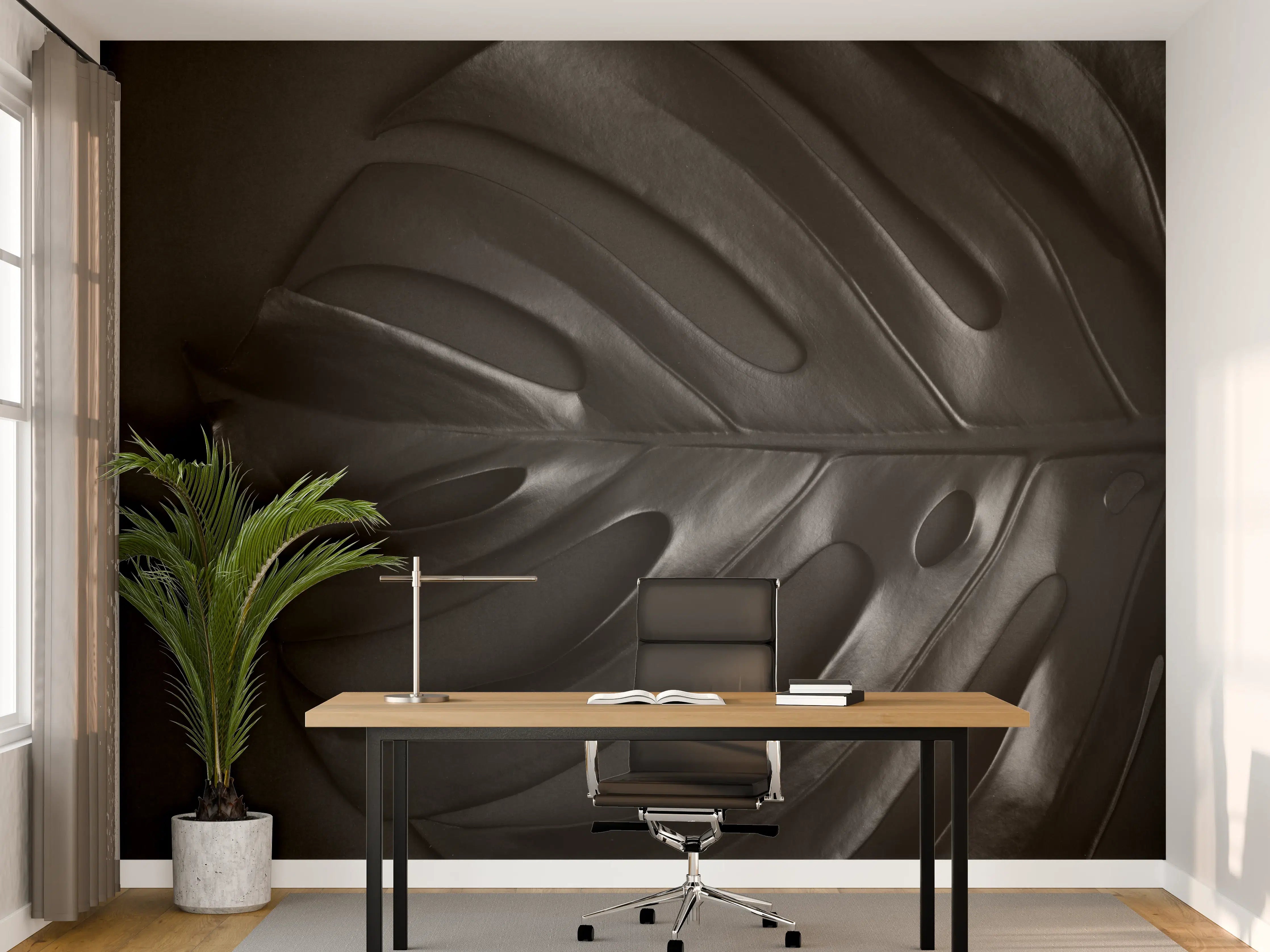 Büro Wandgestaltung - Graue Monstera-Textur