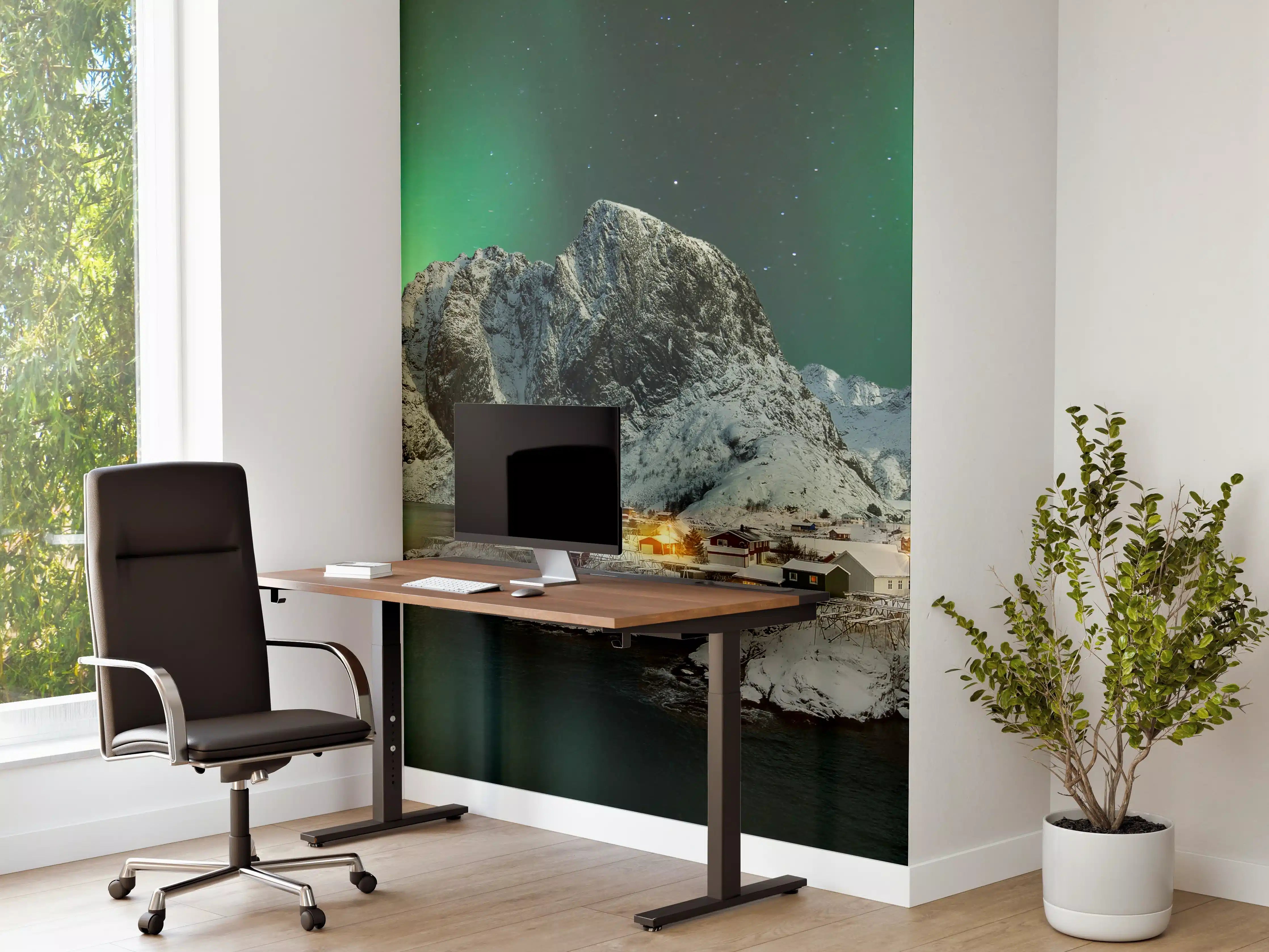 Büro Wandgestaltung - Graue Nordlichter im Winterdorf