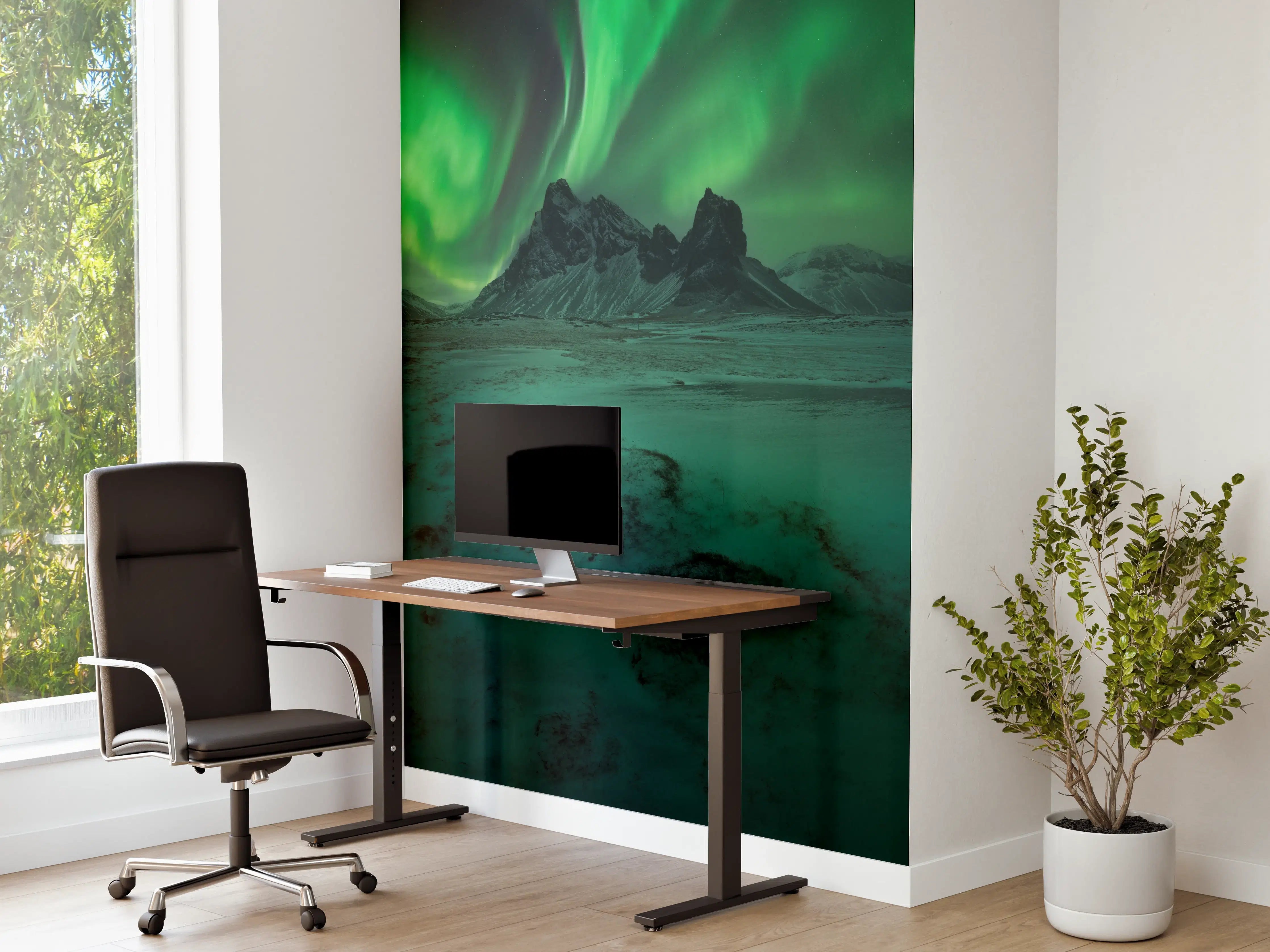 Büro Wandgestaltung - Graue Nordlichter über Eisbergen