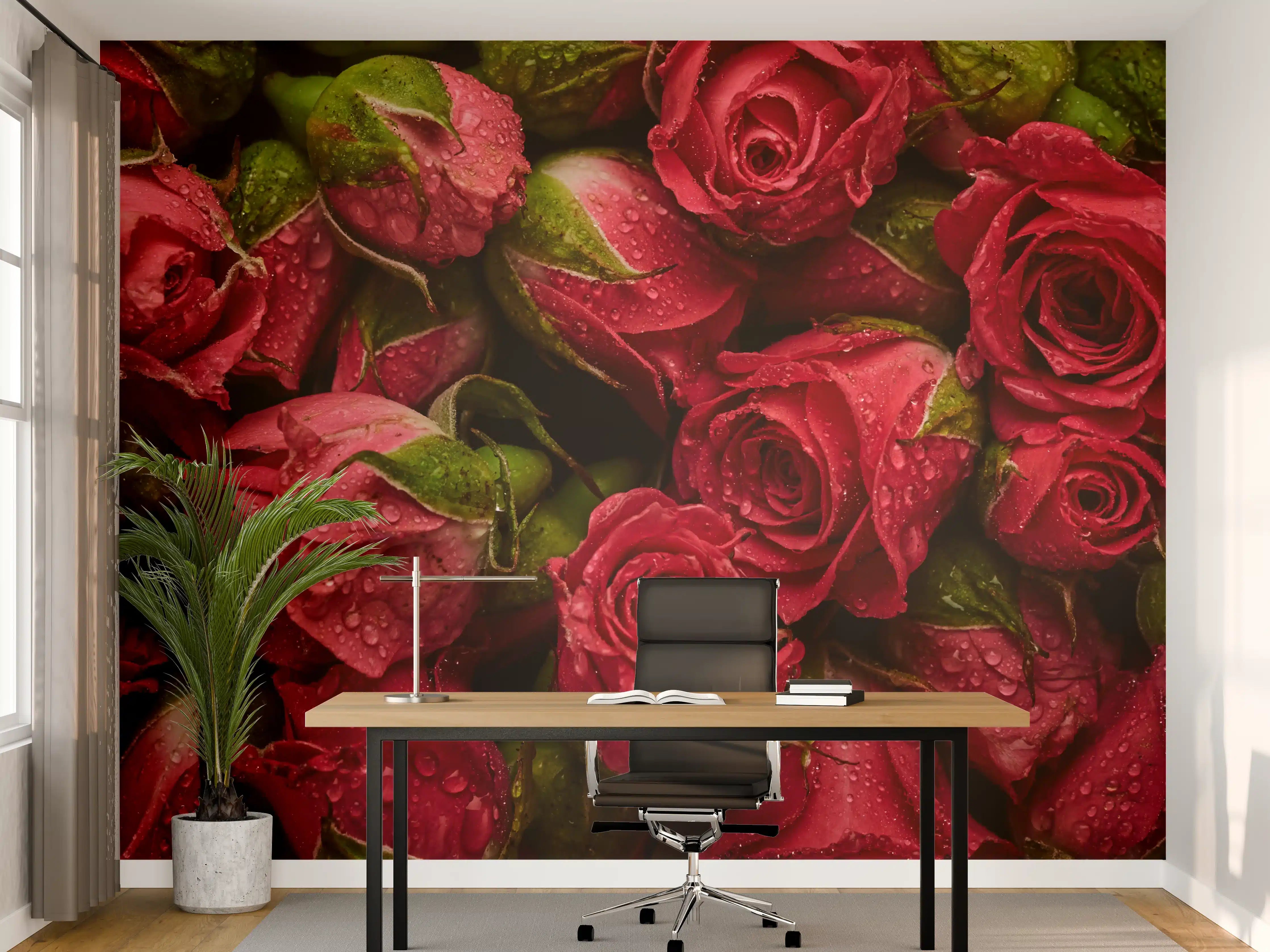 Büro Wandgestaltung - Graue Rosen mit Tau