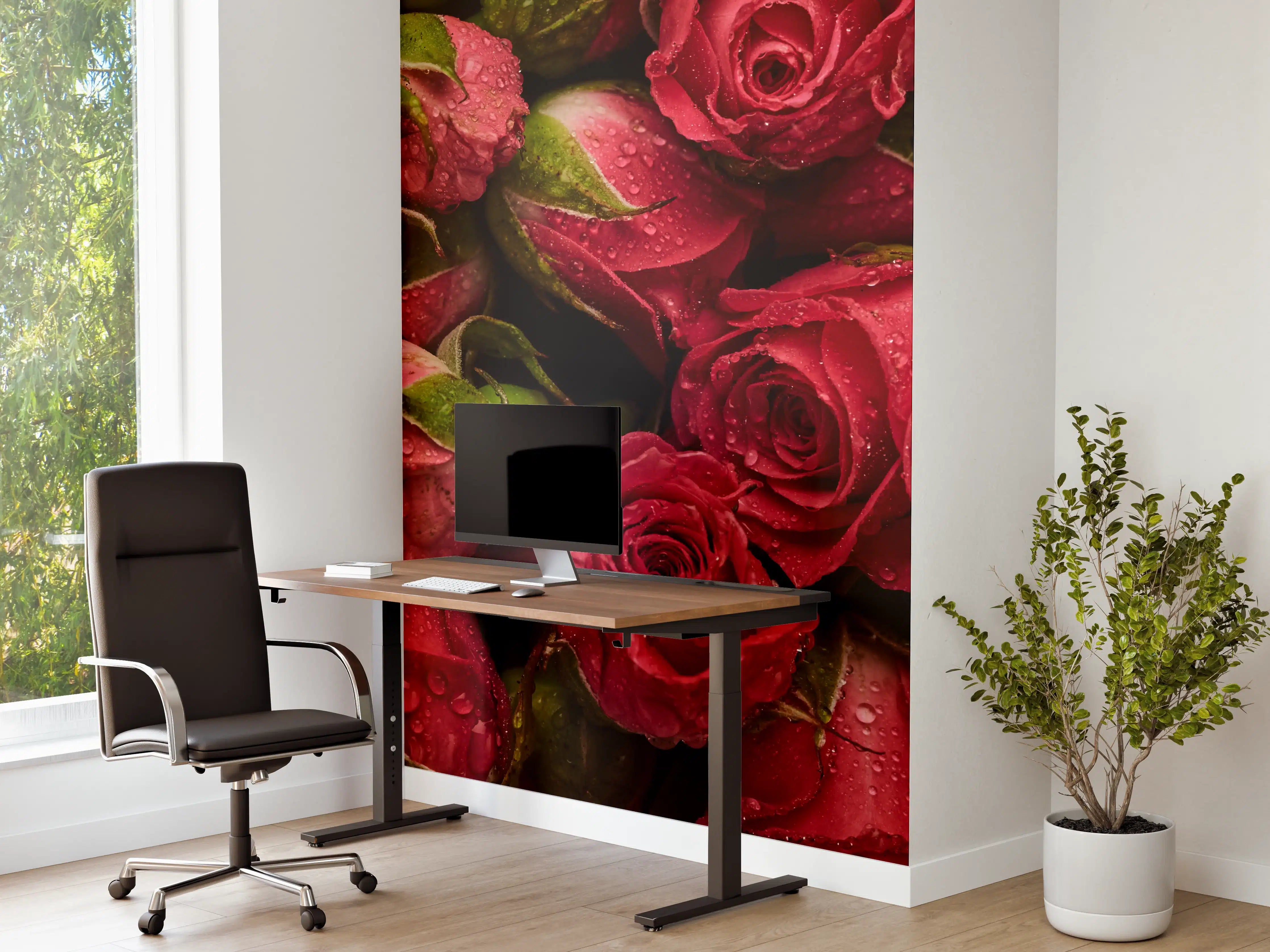 Büro Wandgestaltung - Graue Rosen mit Tau