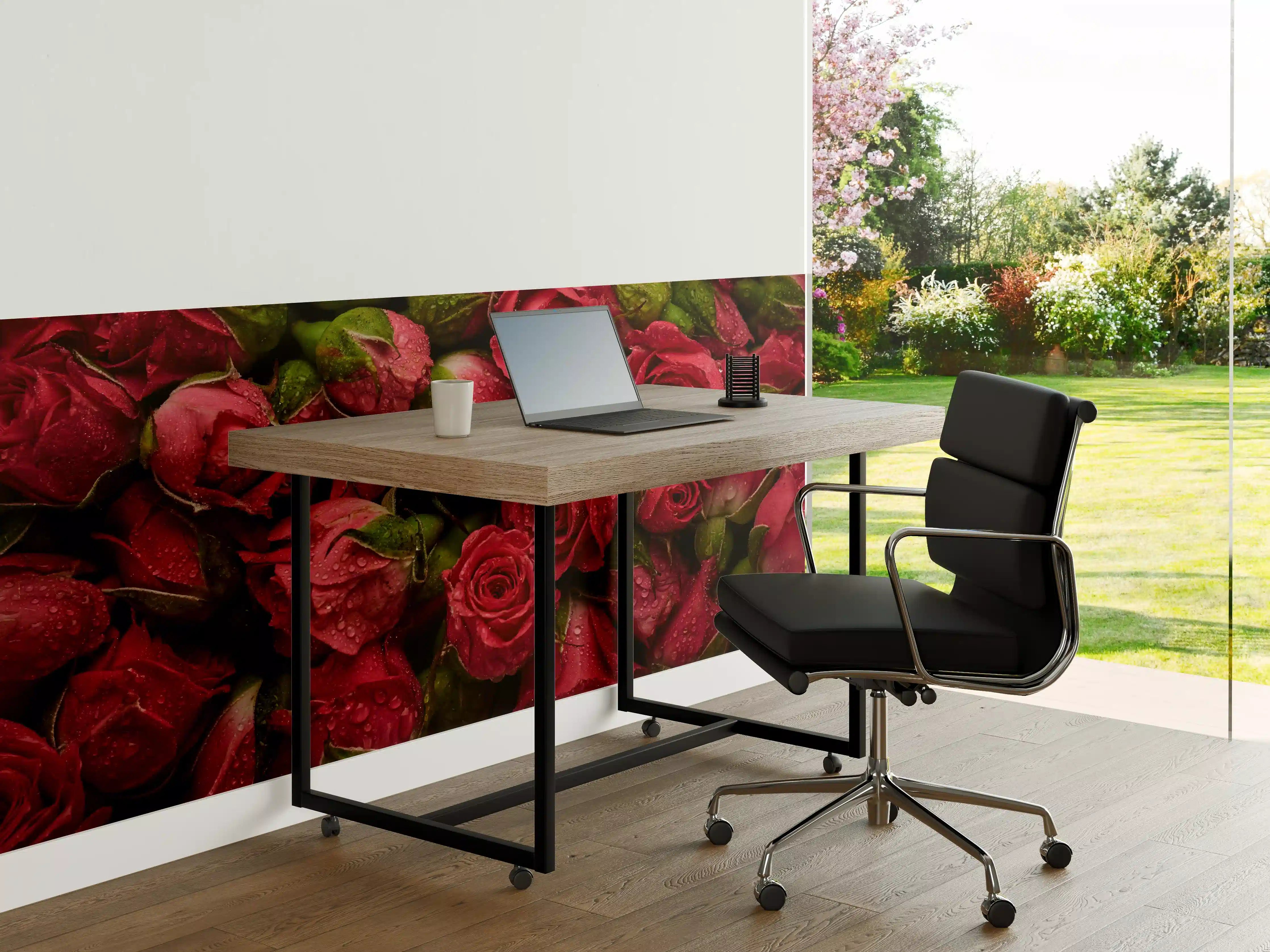 Büro Wandgestaltung - Graue Rosen mit Tau