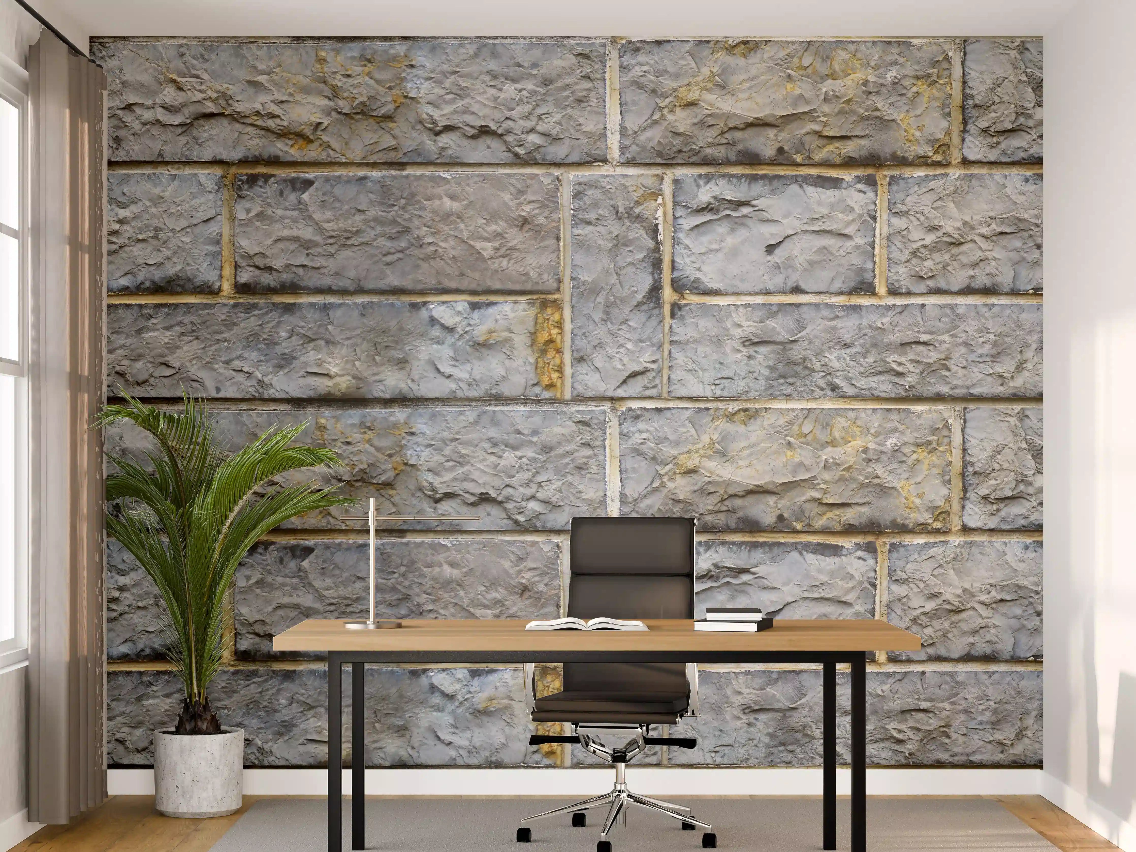 Büro Wandgestaltung - Graue Schnittsteinmauer
