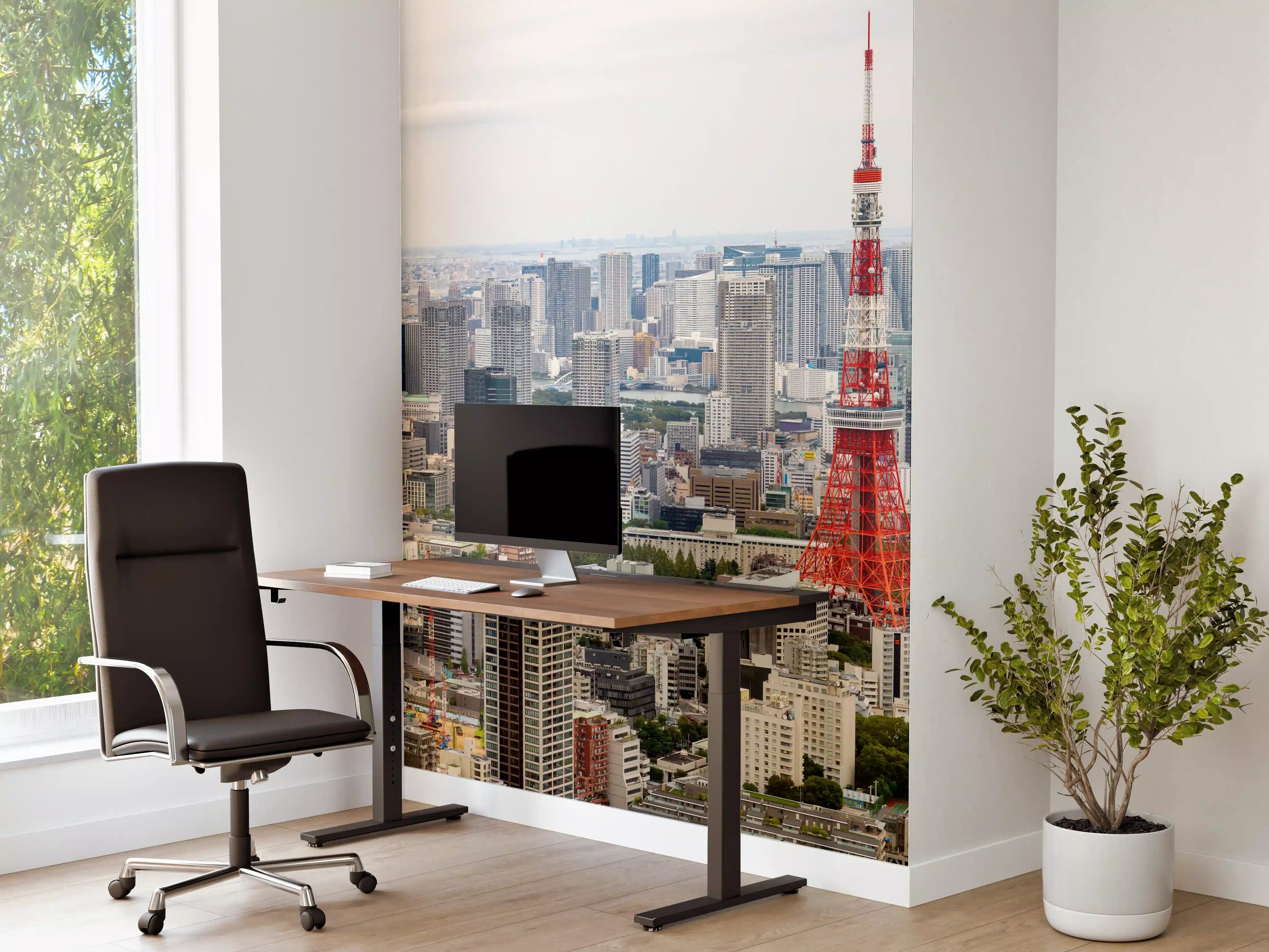 Büro Wandgestaltung - Graue Skyline mit Tokyo Tower