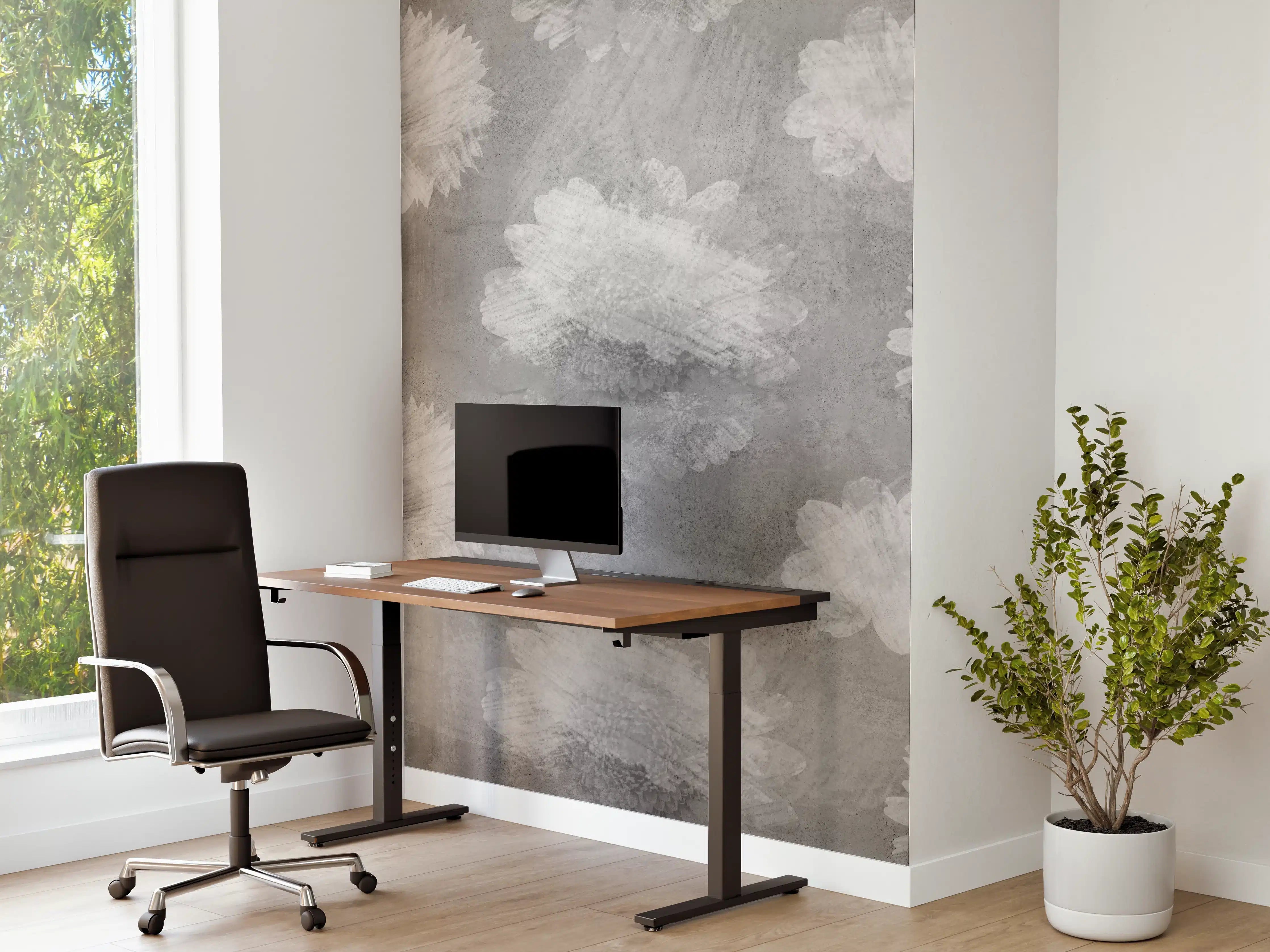 Büro Wandgestaltung - Graue Zement Wand mit weißem Blumenmuster