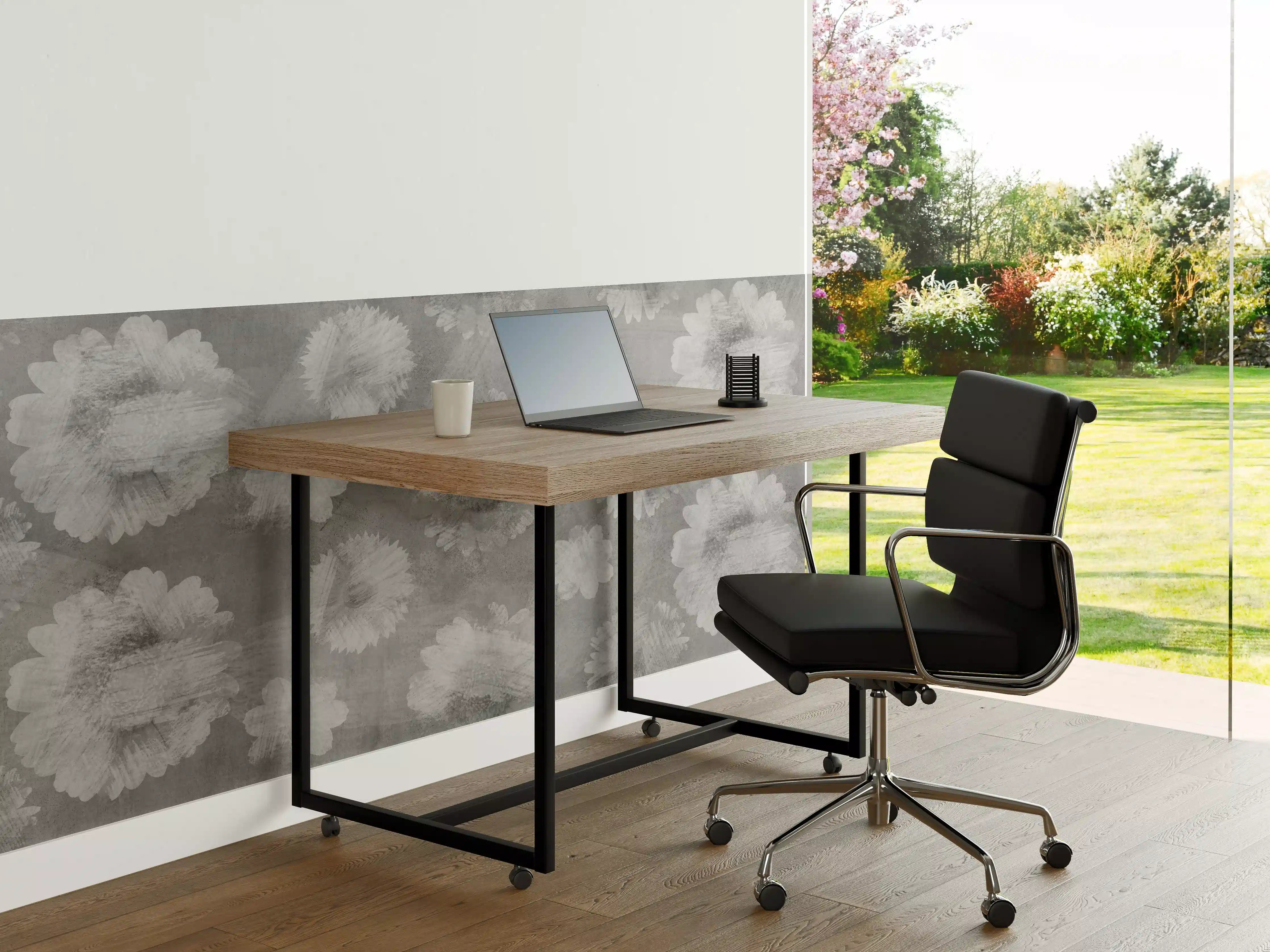 Büro Wandgestaltung - Graue Zement Wand mit weißem Blumenmuster